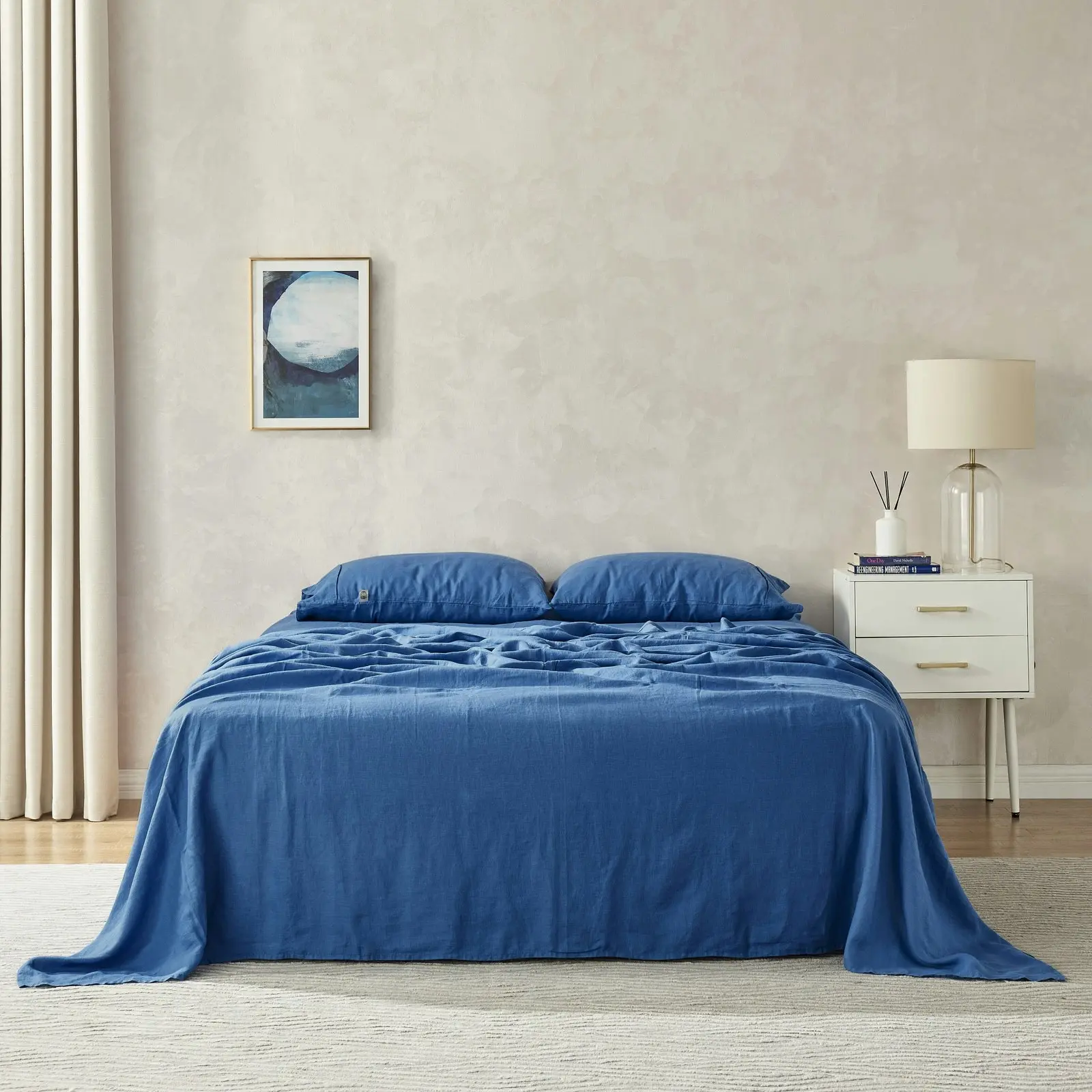 Natural Home 100% European Flax Linen Sheet Set - Deep Blue - Single Bed