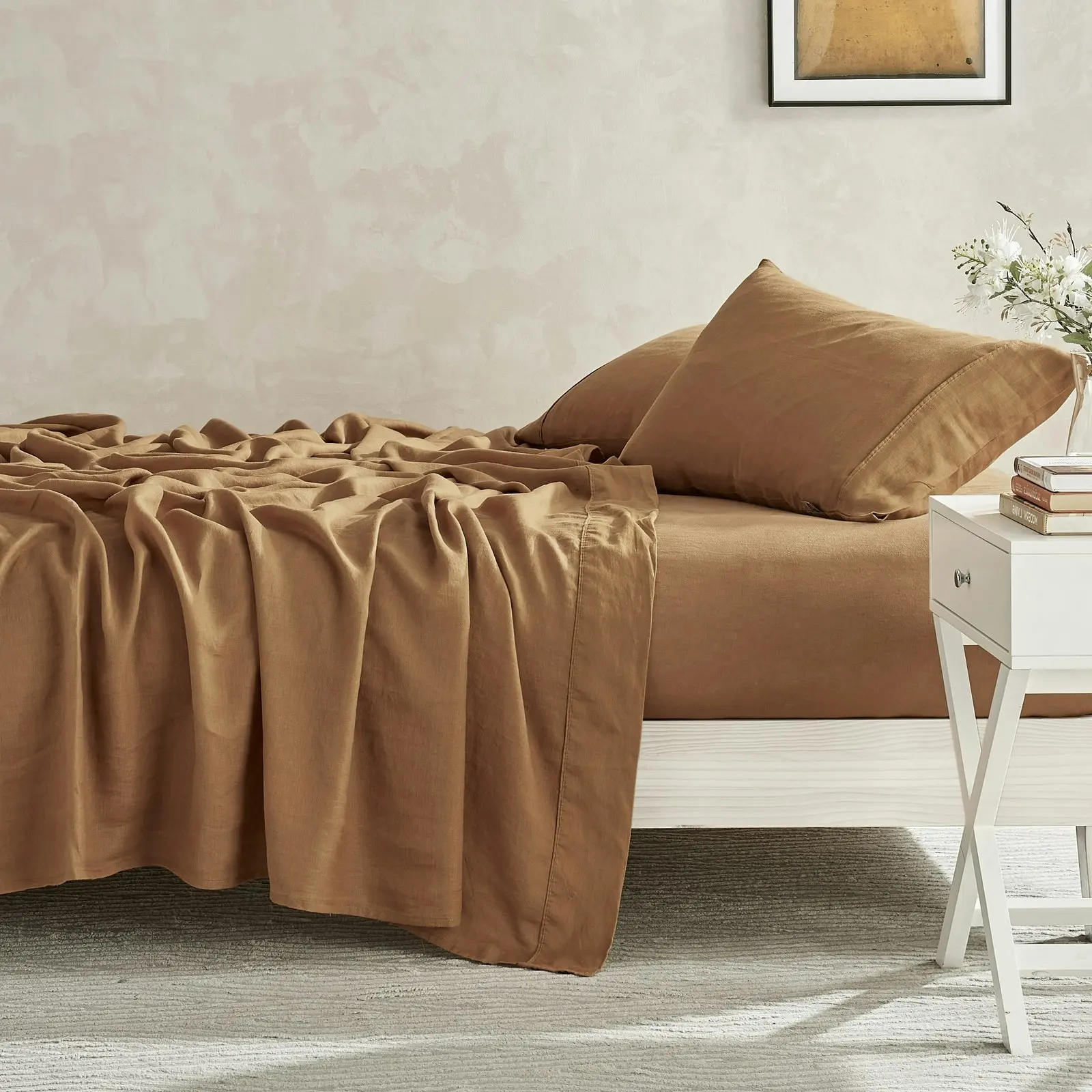 Natural Home 100% European Flax Linen Sheet Set - Rust - Single Bed