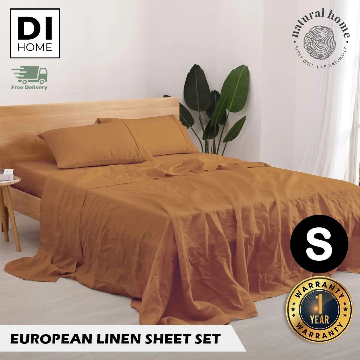 Natural Home 100% European Flax Linen Sheet Set - Rust - Single Bed