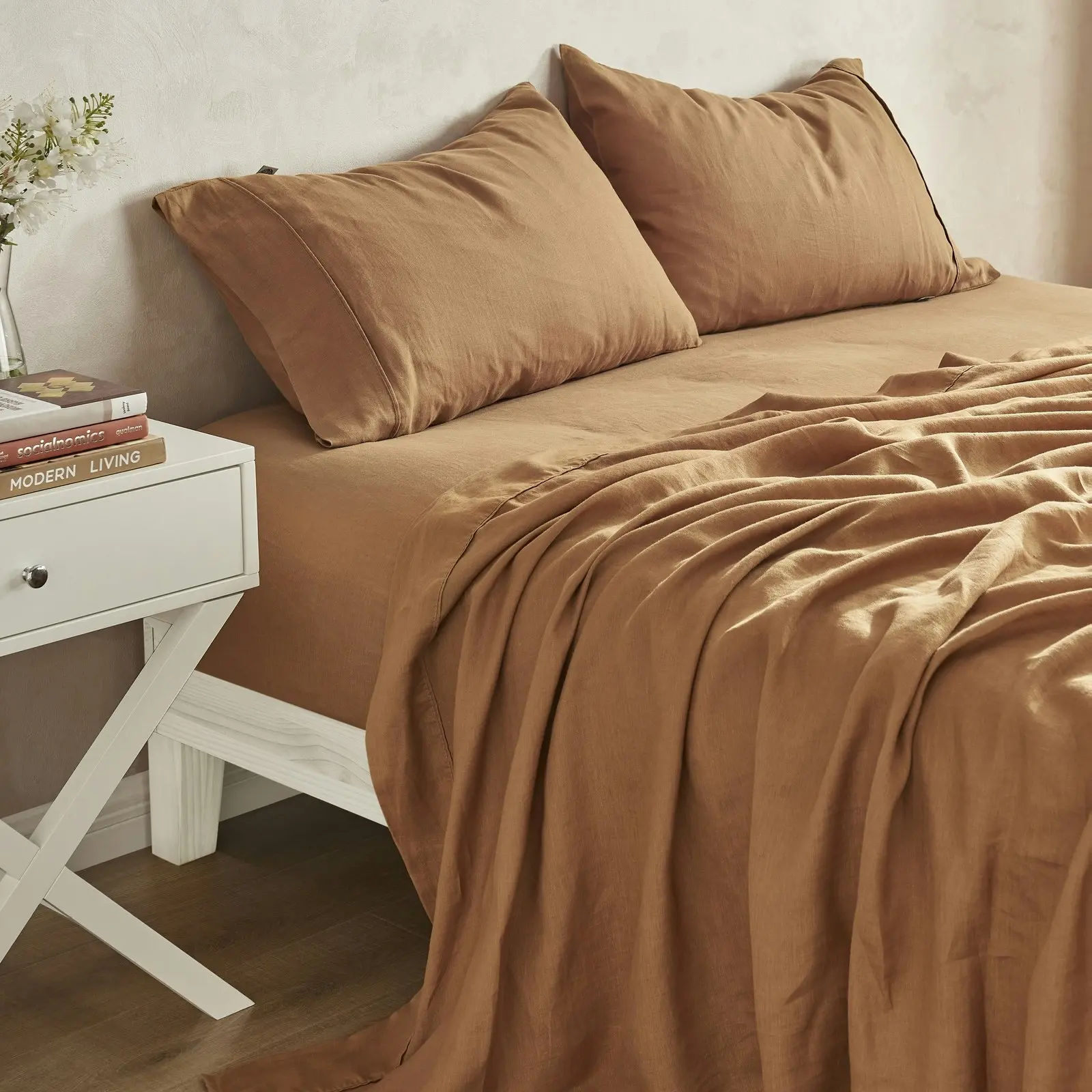 Natural Home 100% European Flax Linen Sheet Set - Rust - Single Bed