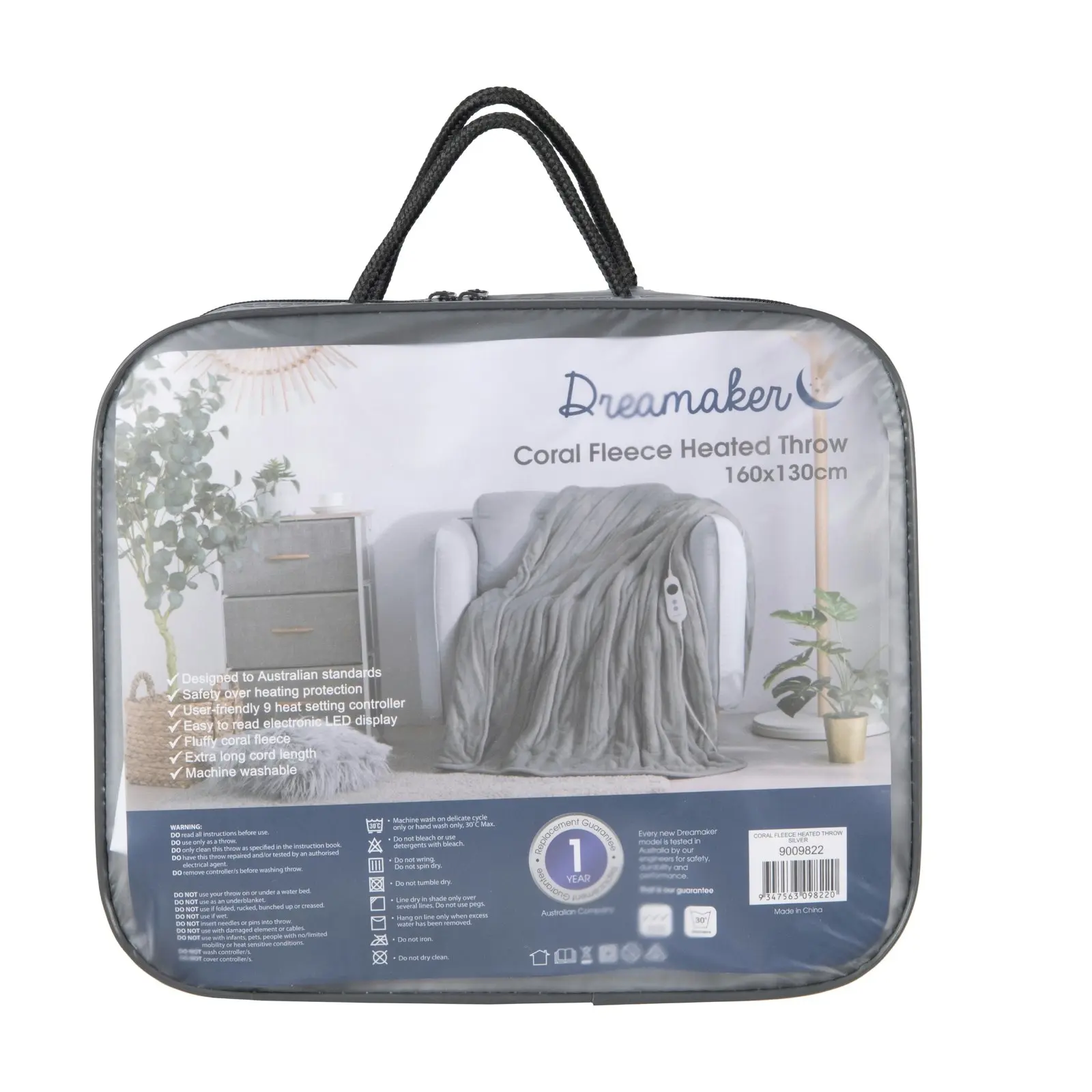 Dreamaker Coral Fleece Heated Throw Silver 160 x 120cm