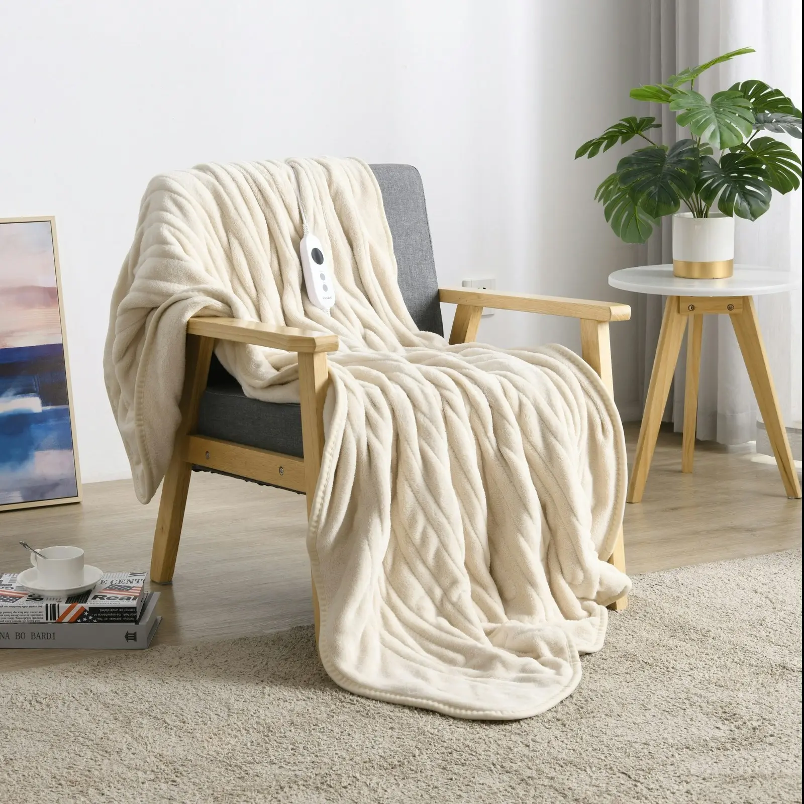 Dreamaker Coral Fleece Electric Heated Throw Blanket Cream 160 x 120cm