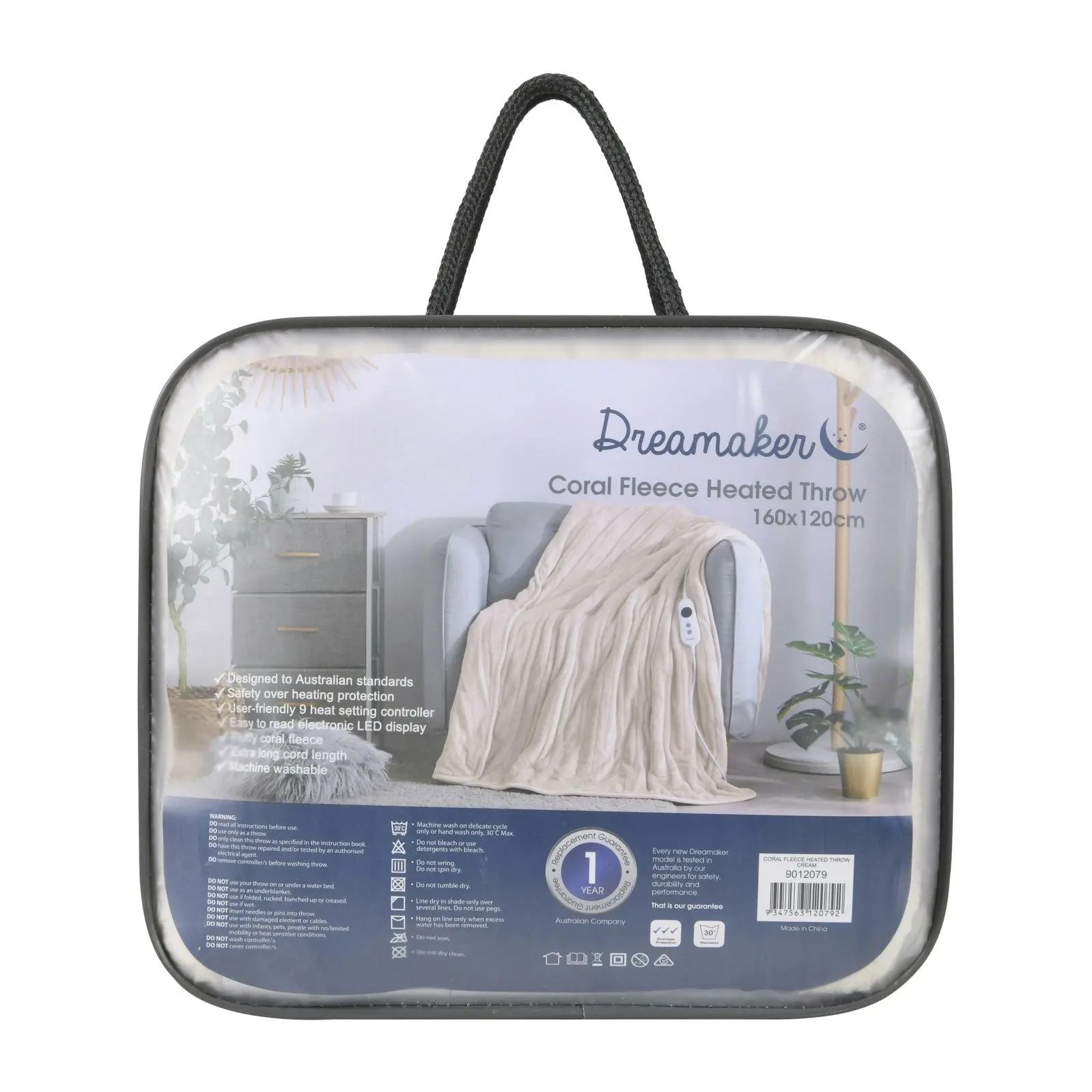 Dreamaker Coral Fleece Electric Heated Throw Blanket Cream 160 x 120cm