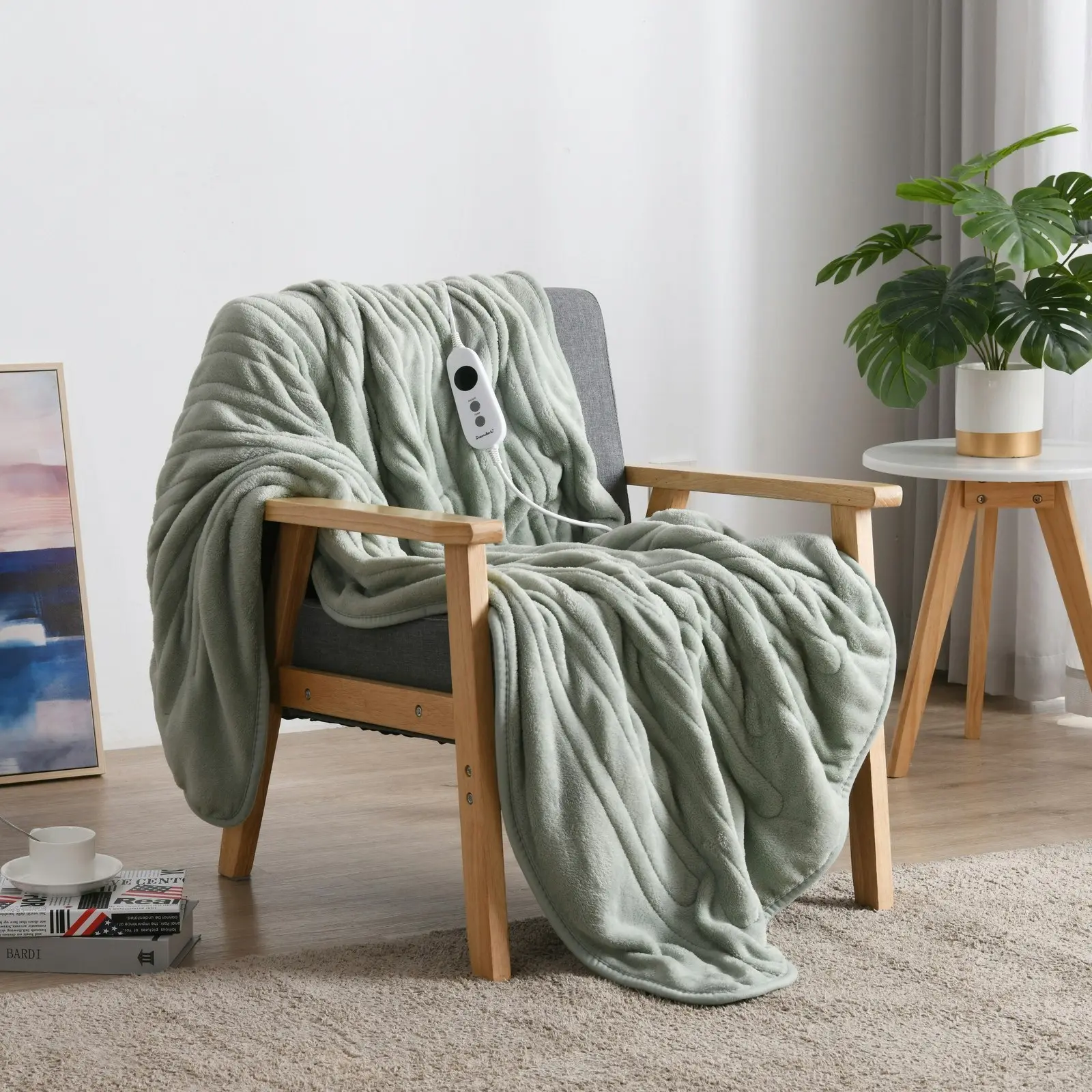 Dreamaker Coral Fleece Electric Heated Throw Blanket Sage 160 x 120cm