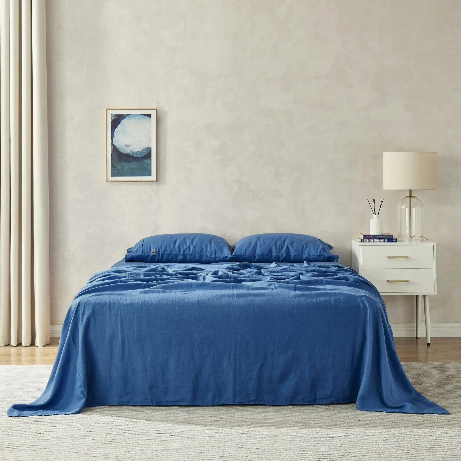 Natural Home 100% European Flax Linen Sheet Set - Deep Blue - King Single Bed