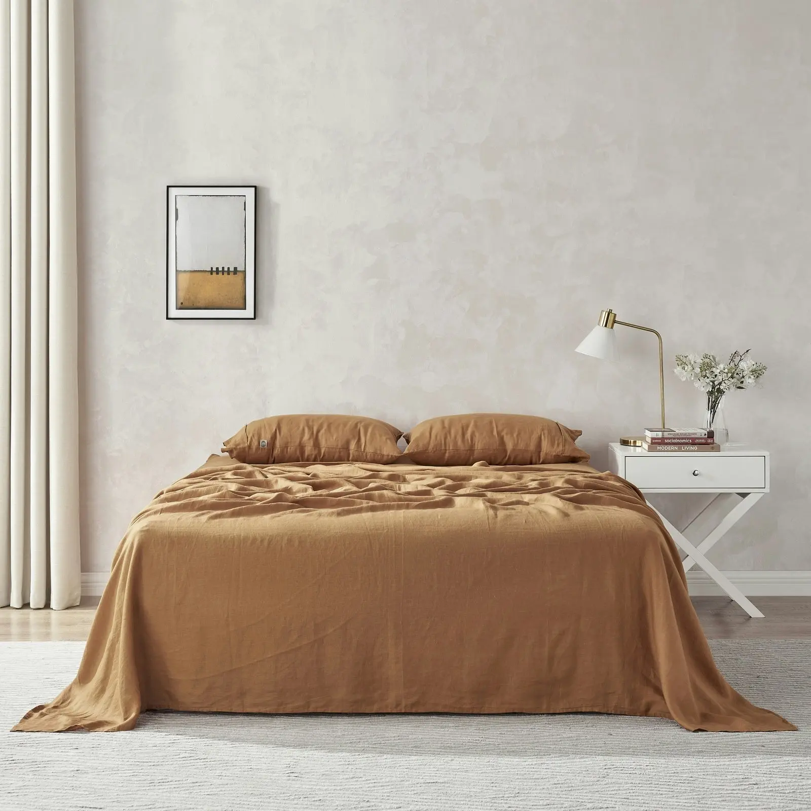 Natural Home 100% European Flax Linen Sheet Set Rust King Single Bed