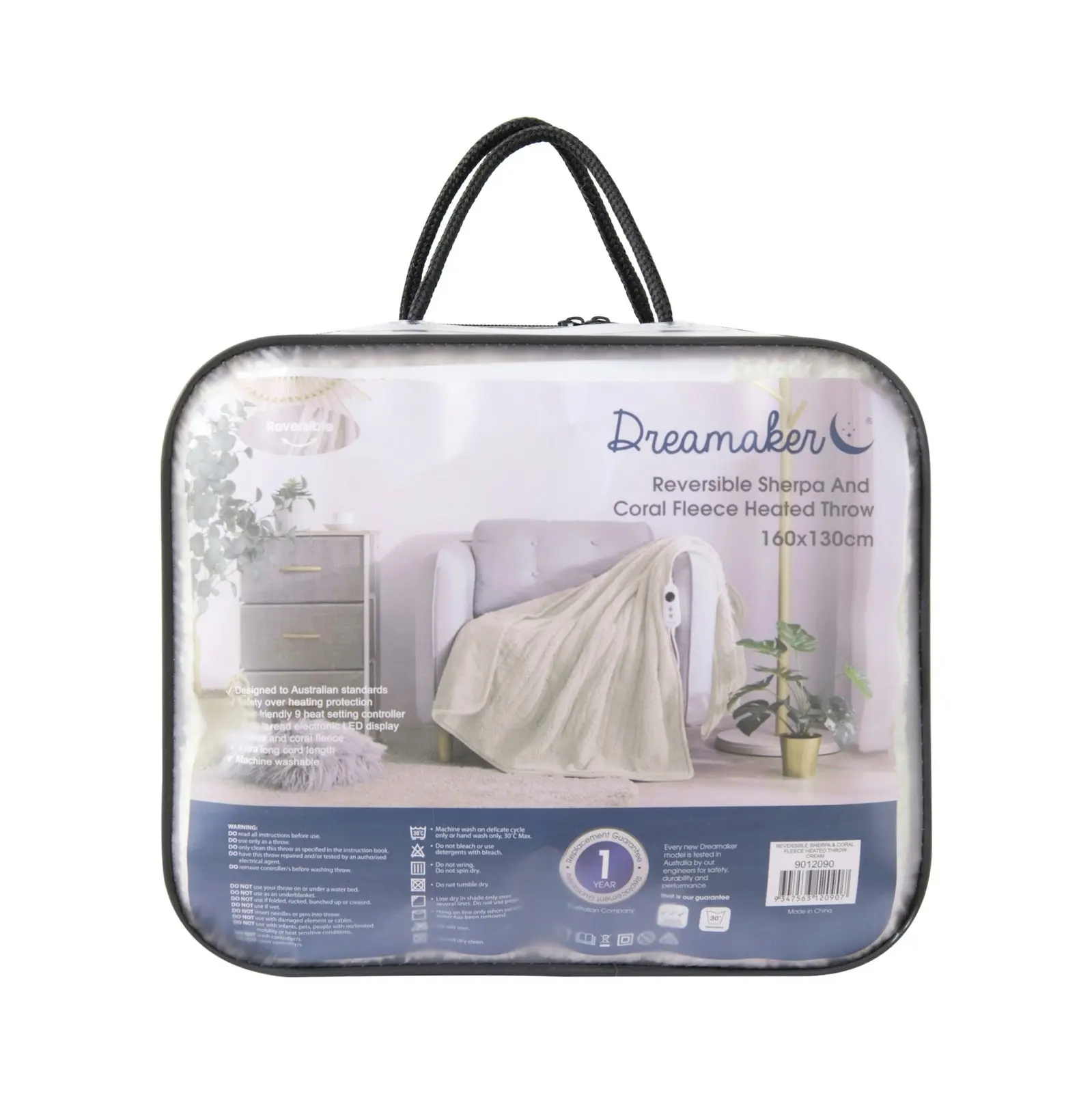 Dreamaker Reversible Sherpa & Coral Fleece Heated Throw Cream 160 x 120cm