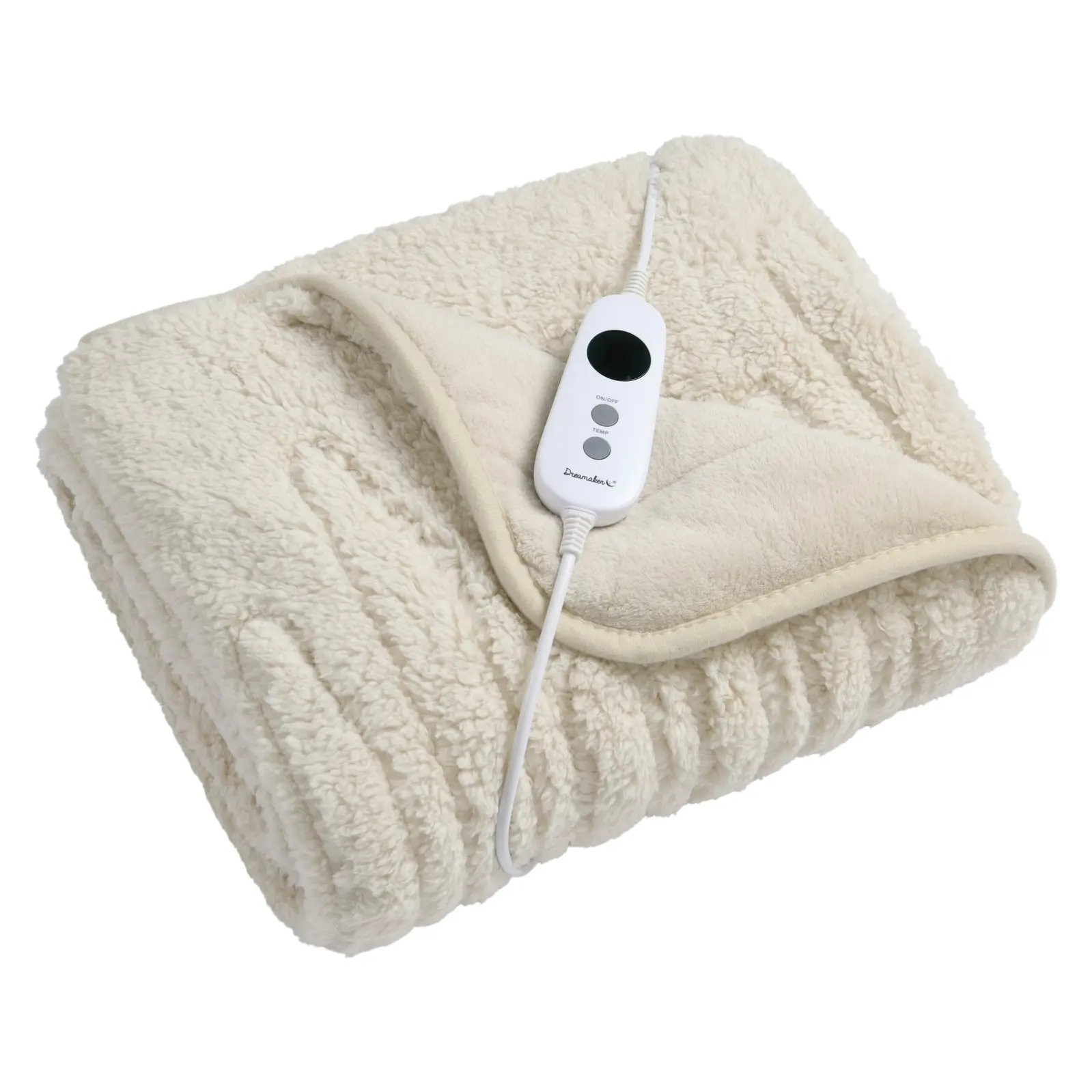 Dreamaker Reversible Sherpa & Coral Fleece Heated Throw Cream 160 x 120cm