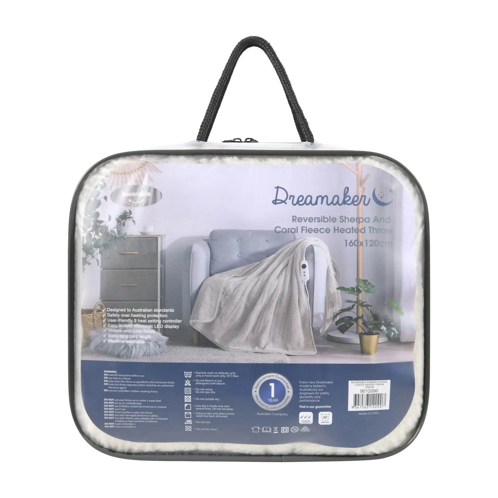 Dreamaker Reversible Sherpa & Coral Fleece Heated Throw Cream 160 x 120cm