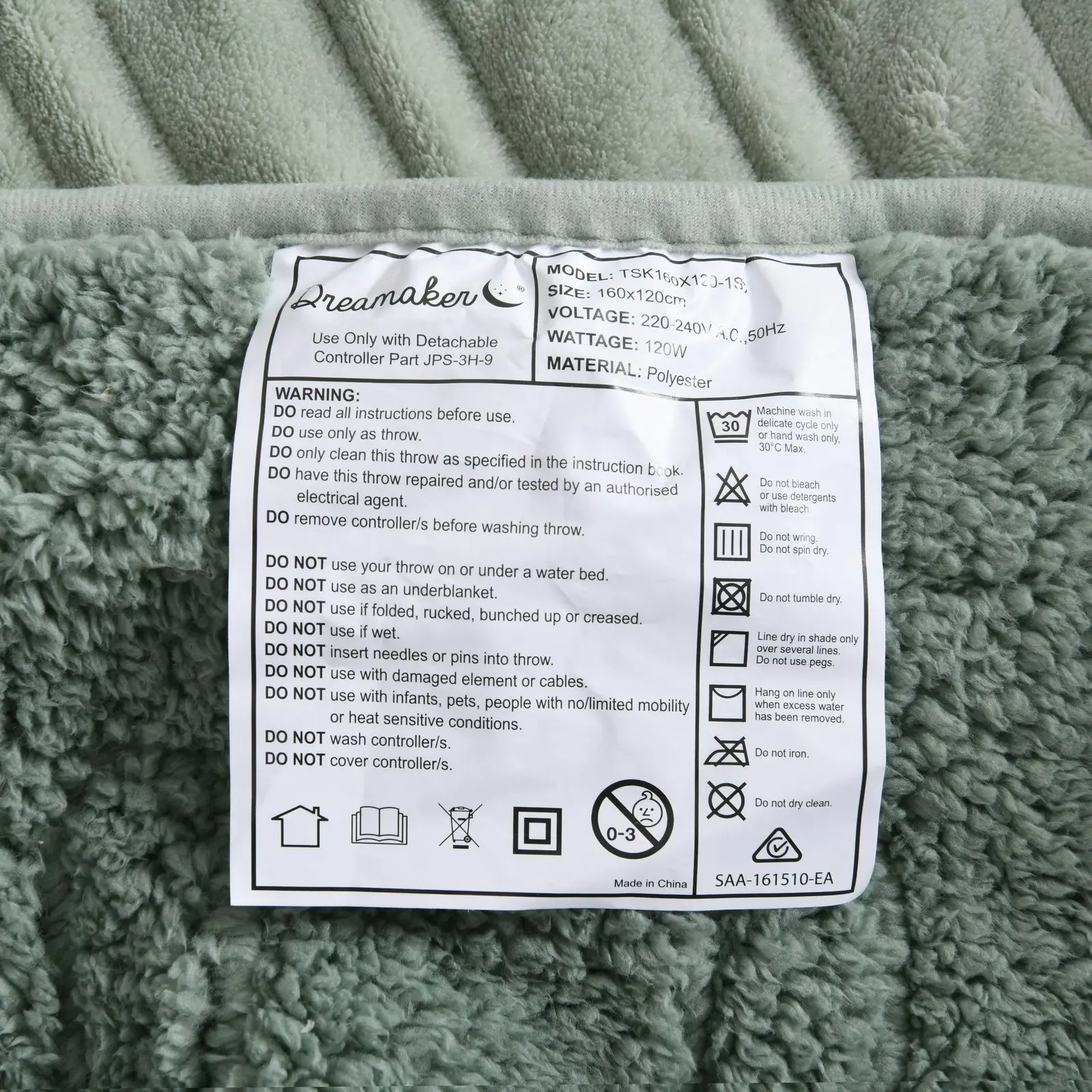 Dreamaker Reversible Sherpa & Coral Fleece Heated Throw Olive and Sage 160 x 120cm