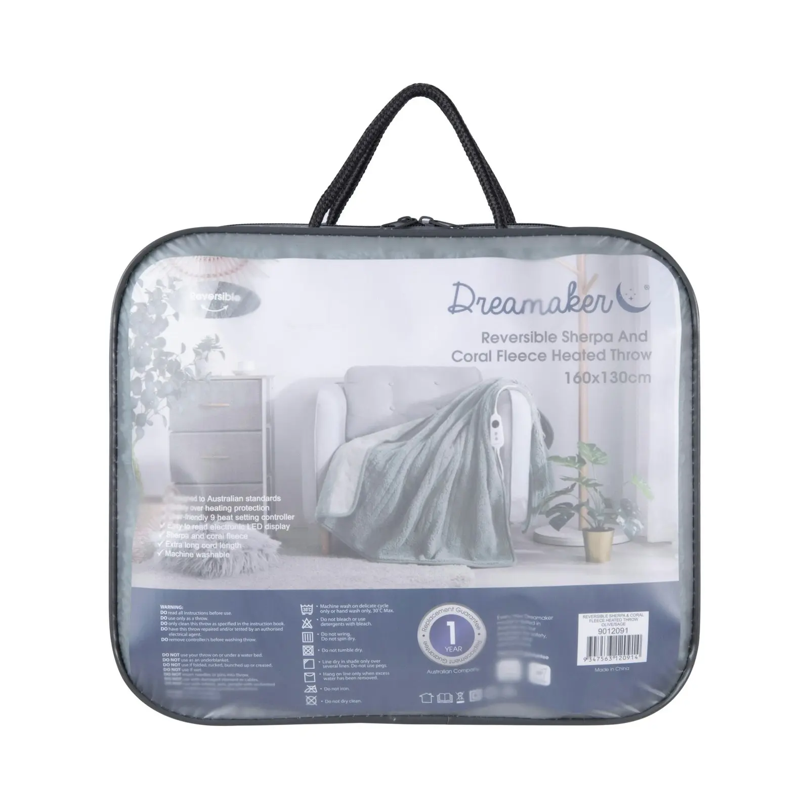 Dreamaker Reversible Sherpa & Coral Fleece Heated Throw Olive and Sage 160 x 120cm