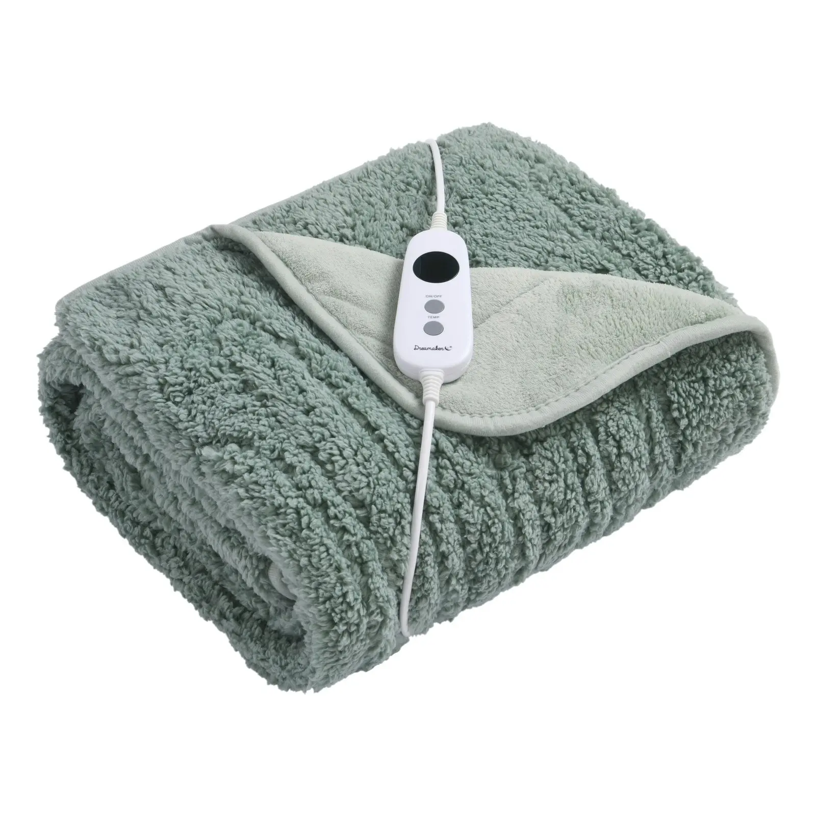 Dreamaker Reversible Sherpa & Coral Fleece Heated Throw Olive and Sage 160 x 120cm