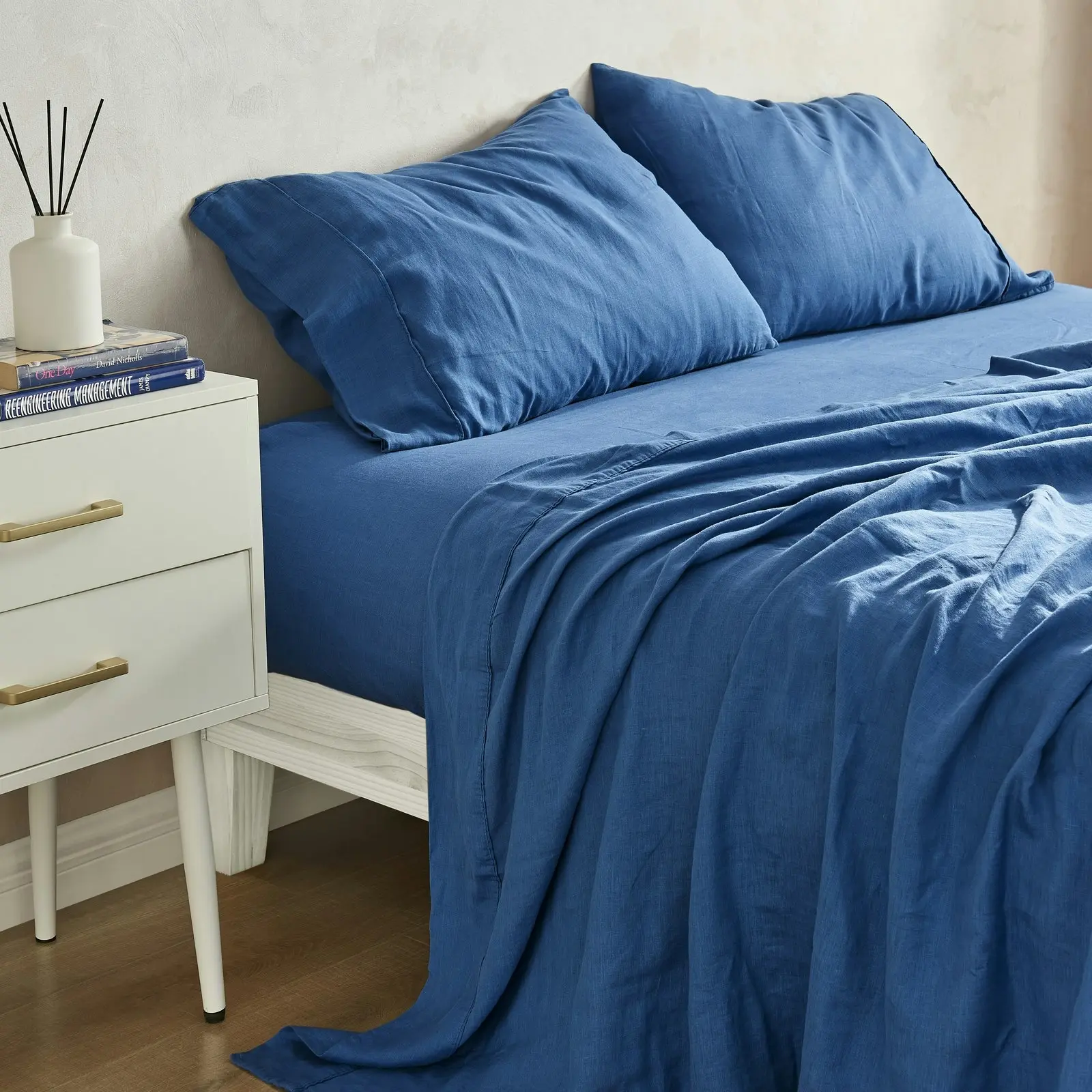 Natural Home 100% European Flax Linen Sheet Set - Deep Blue - Double Bed