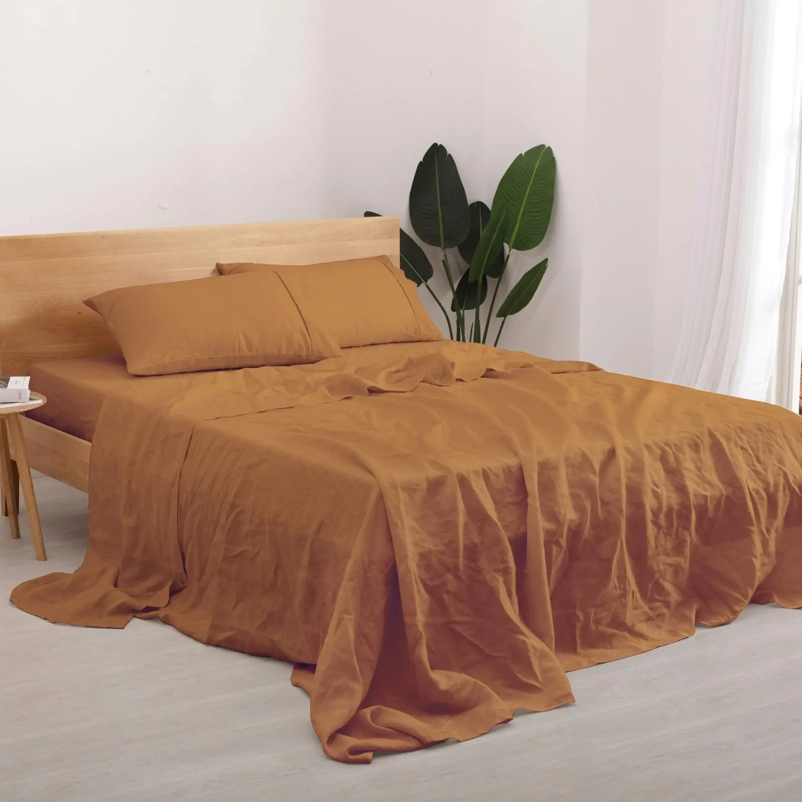 Natural Home 100% European Flax Linen Sheet Set - Rust - Double Bed