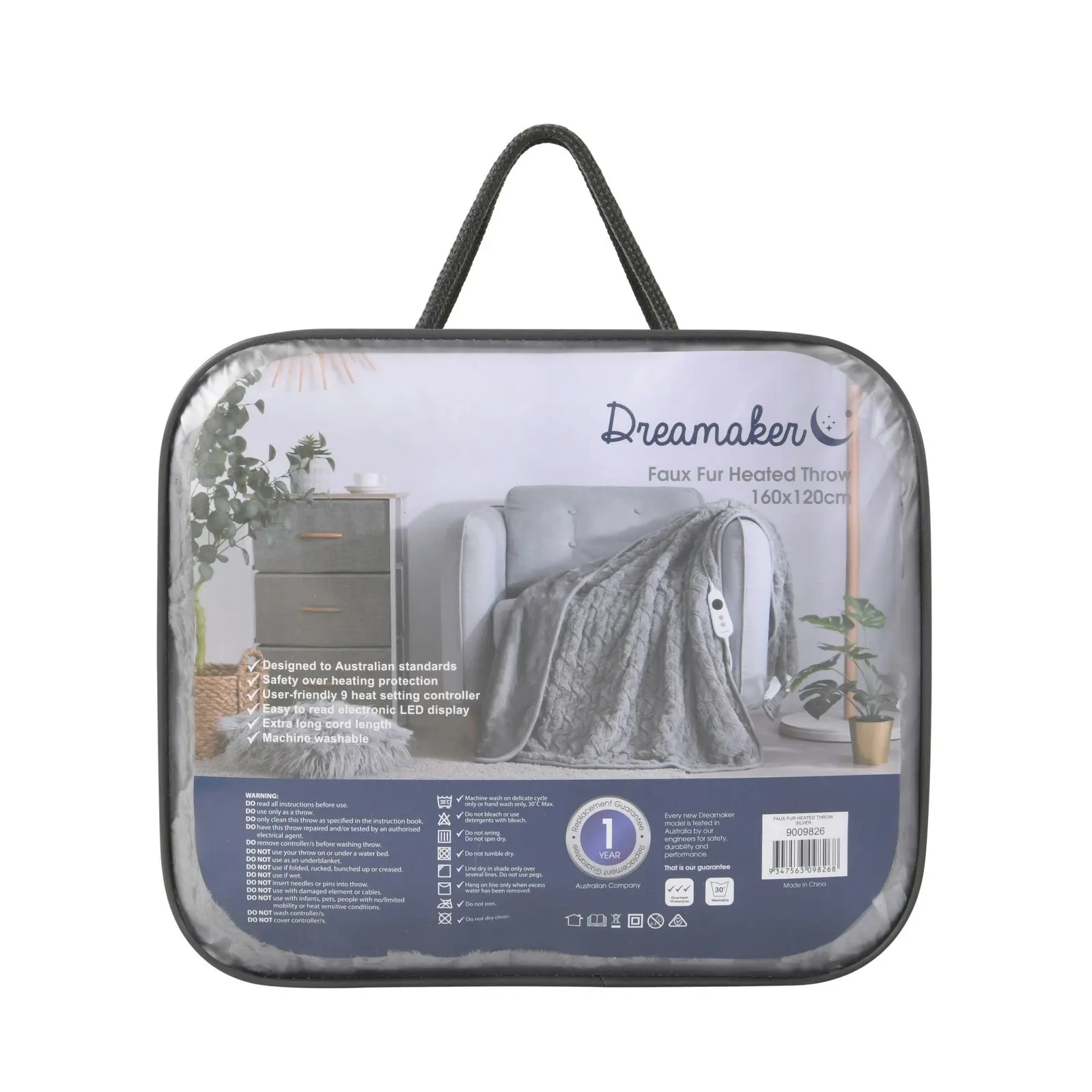 Dreamaker 500Gsm Faux Fur Heated Throw Silver 160 x 120cm