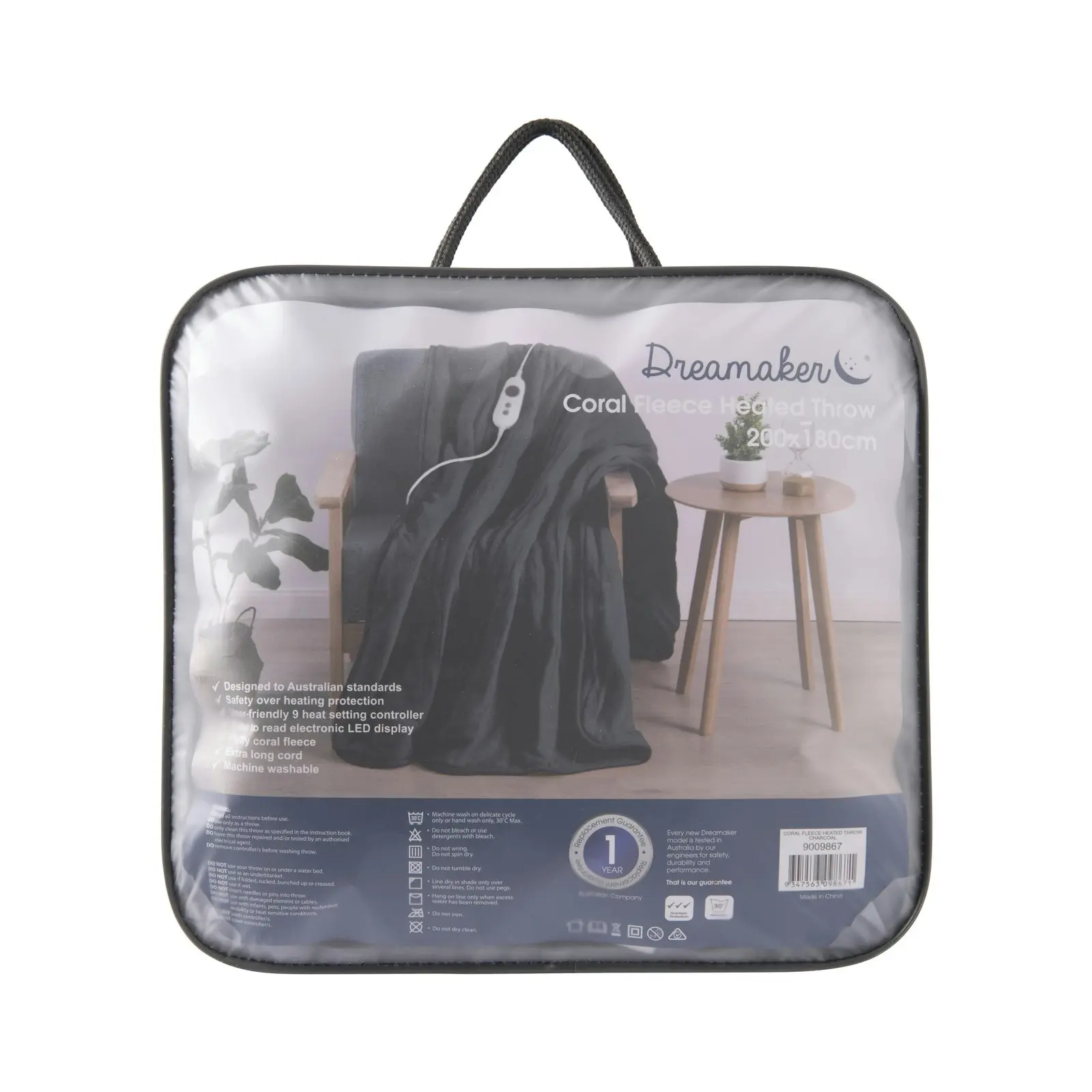 Dreamaker Coral Fleece Heated Throw Charcoal 200 x 180cm