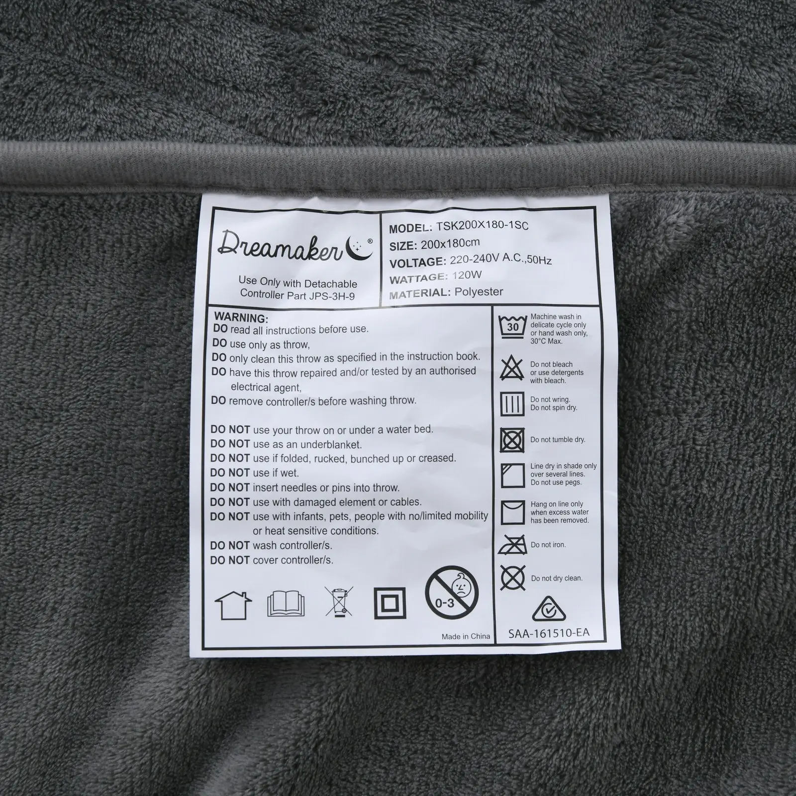 Dreamaker Coral Fleece Heated Throw Silver 200 x 180cm