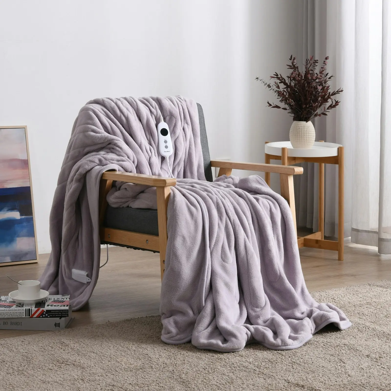 Dreamaker Coral Fleece Electric Heated Throw Blanket Lavender 200 x 180cm