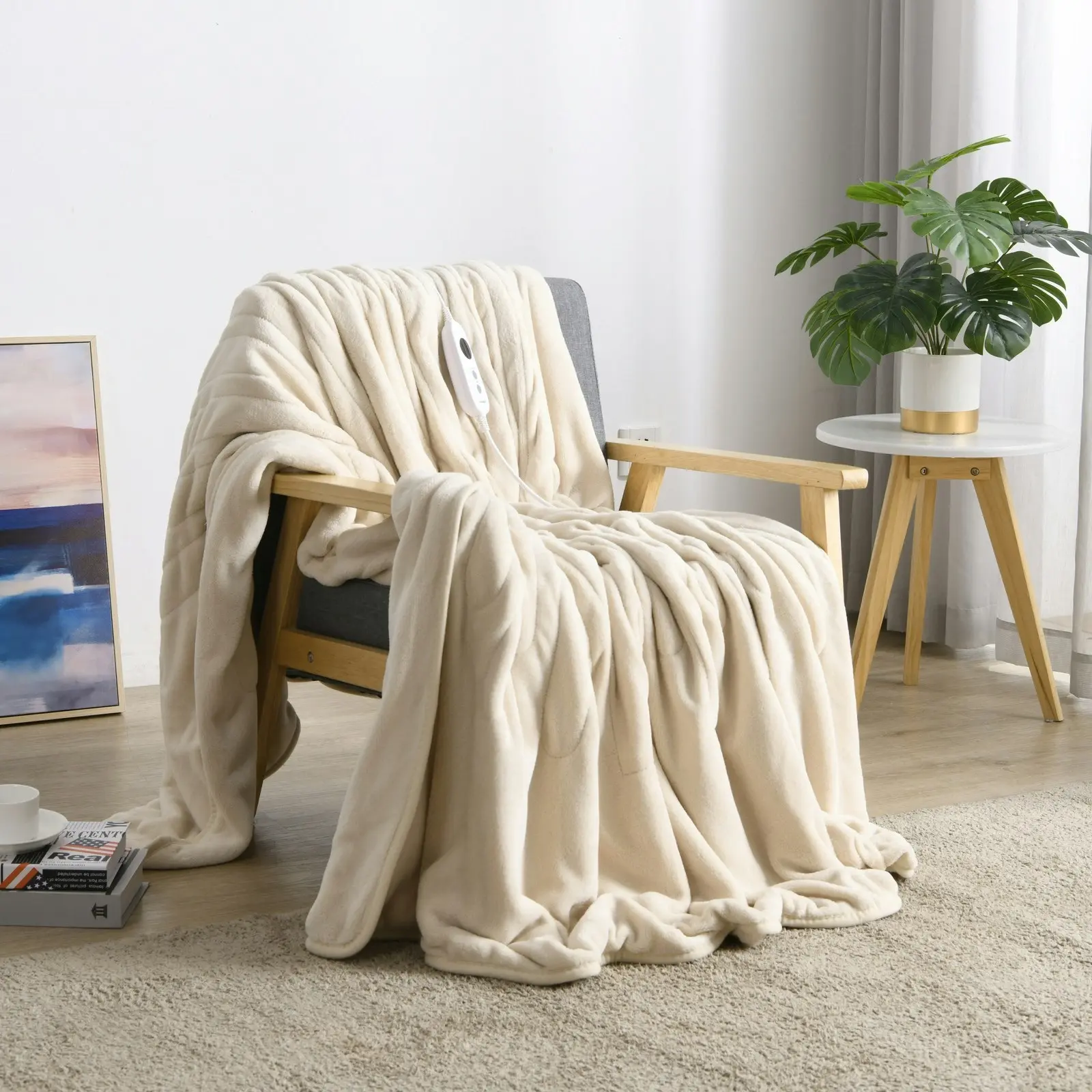 Dreamaker Coral Fleece Electric Heated Throw Blanket Cream 200 x 180cm