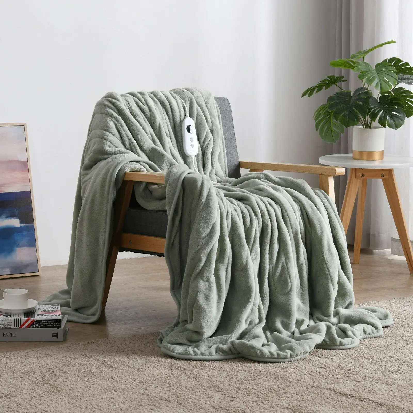 Dreamaker Coral Fleece Electric Heated Throw Blanket Sage 200 x 180cm