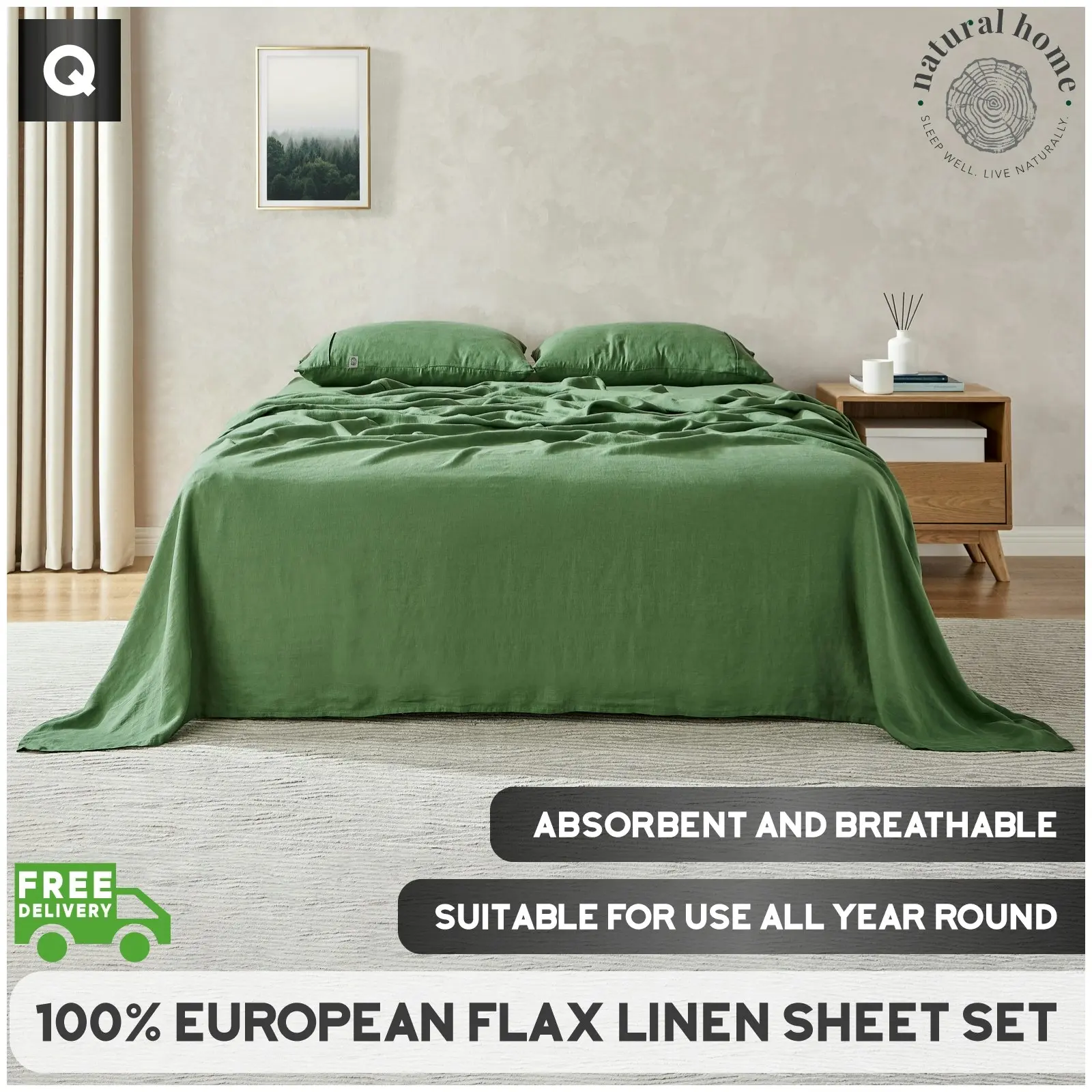 7007210 Natural Home Linen Sheet Set QB OLIVE