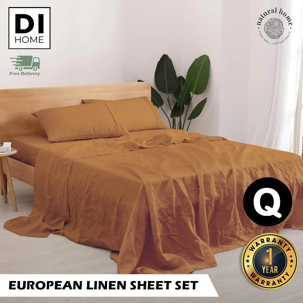 7007222 Natural Home Linen Sheet Set QB RUST