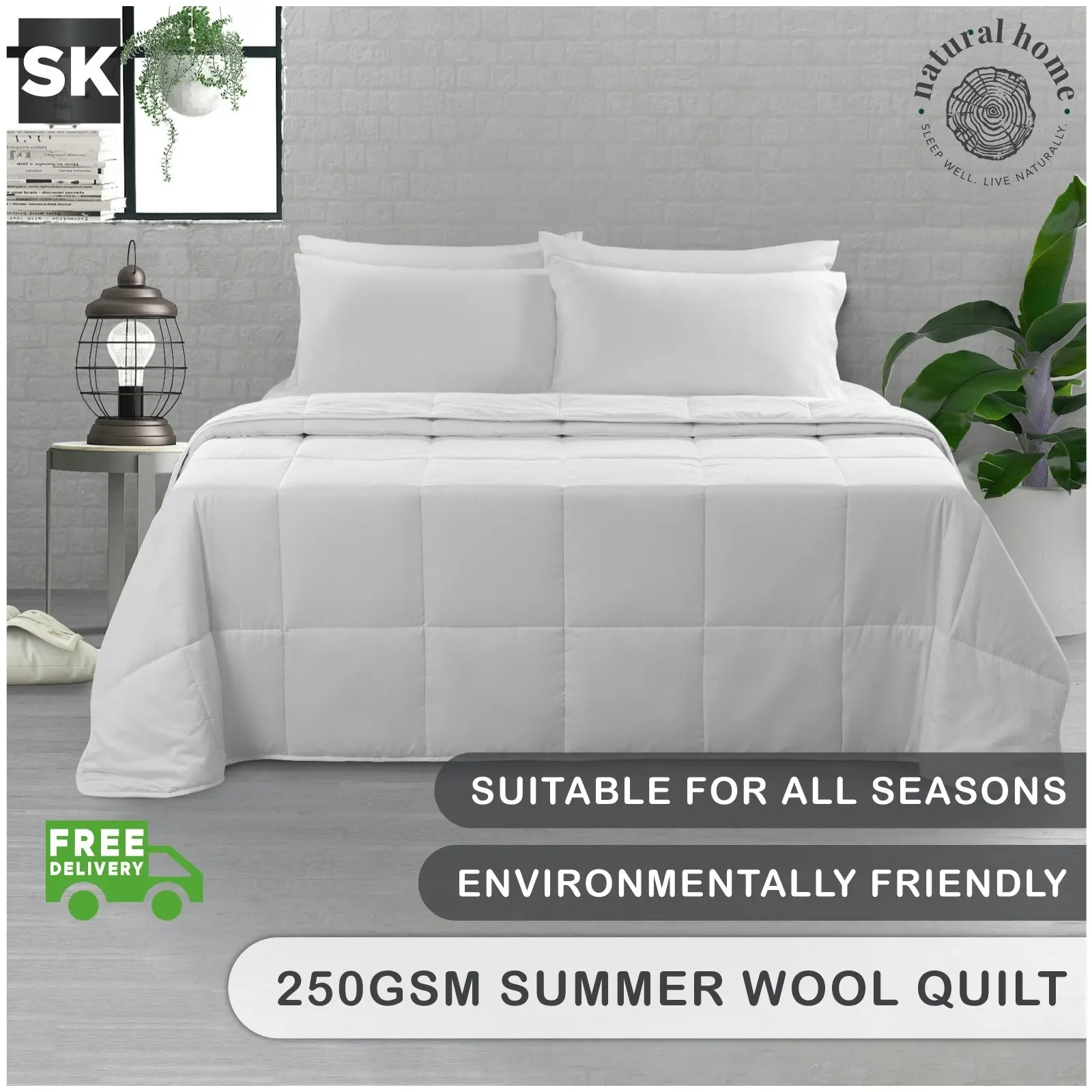 Natural Home Summer Wool Quilt 250gsm White King Bed