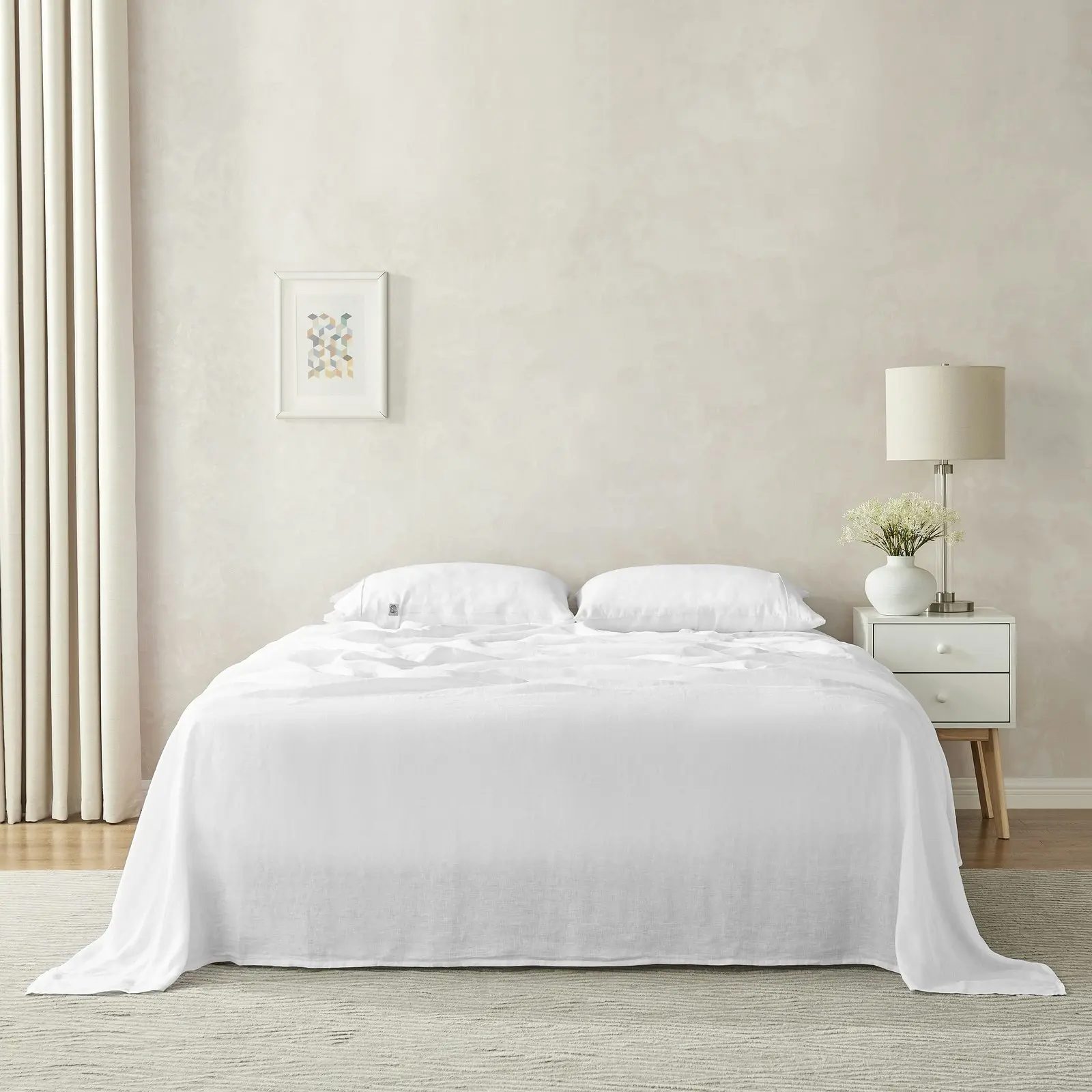 Natural Home 100% European Flax Linen Sheet Set White King Bed