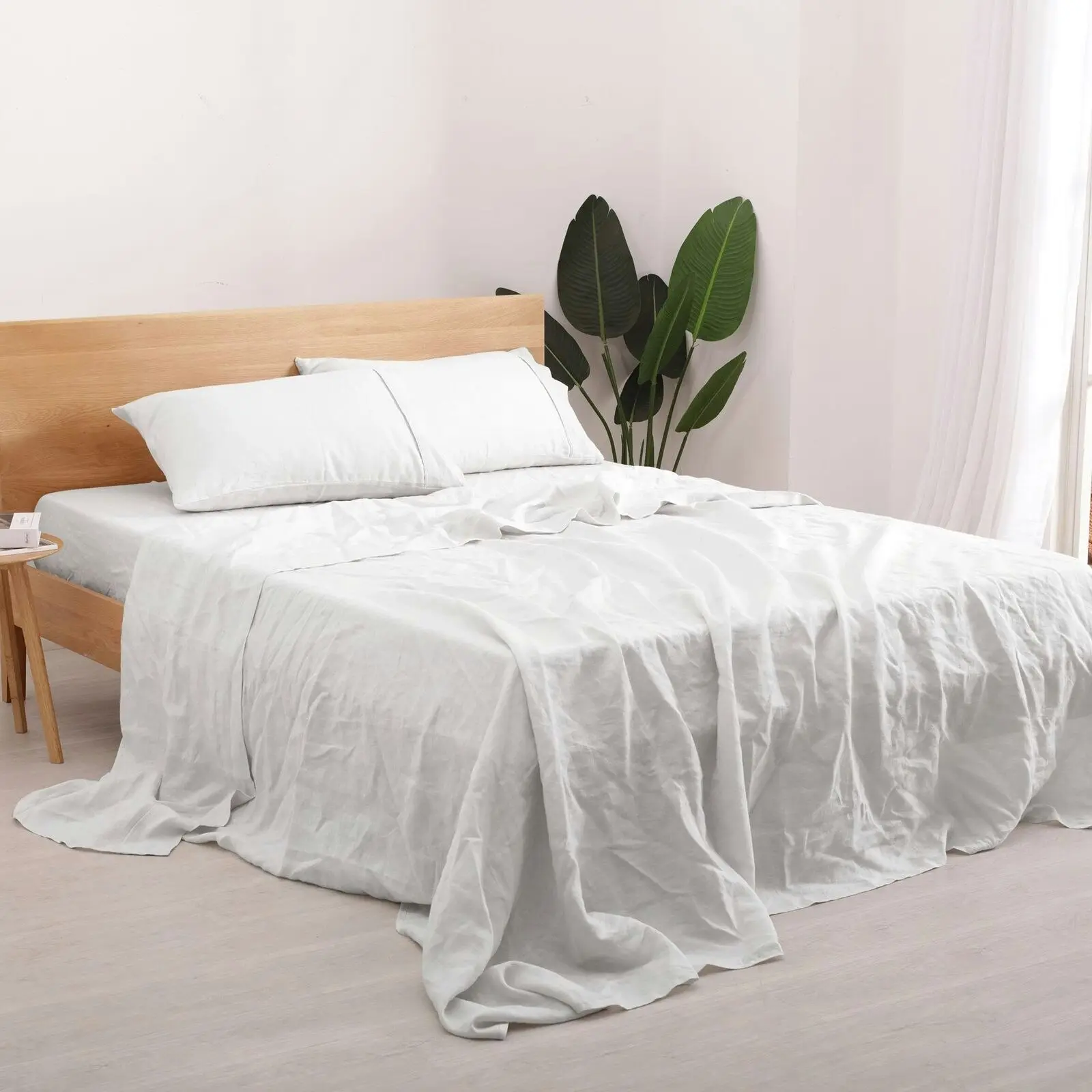 Natural Home 100% European Flax Linen Sheet Set White King Bed