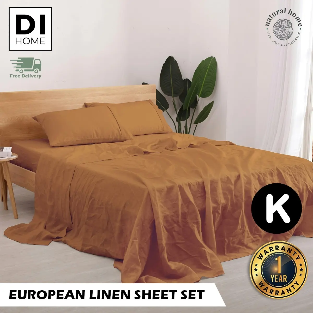 Natural Home 100% European Flax Linen Sheet Set Rust King Bed