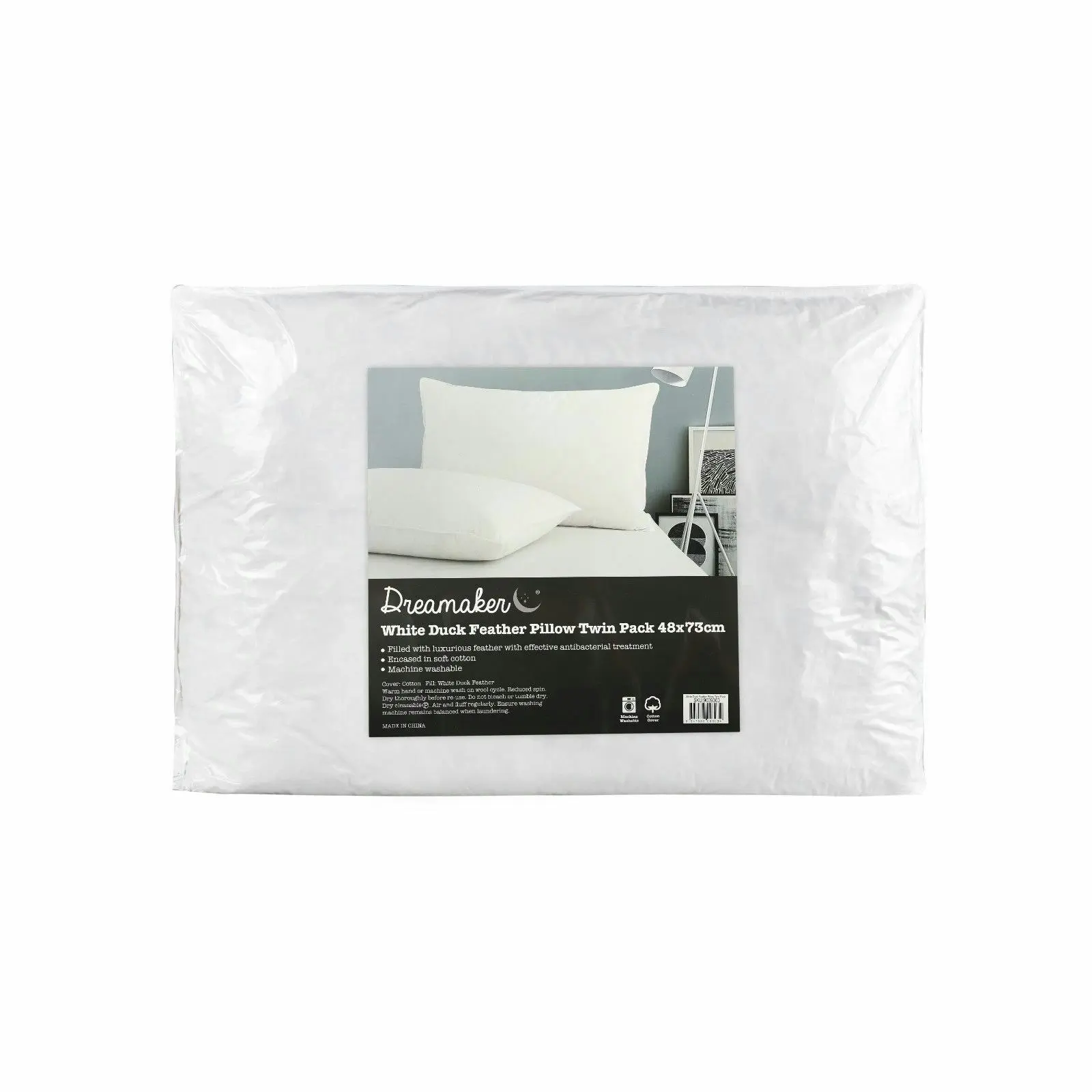 Dreamaker White Duck Feather Pillow 48 x 73cm (2 Pack)