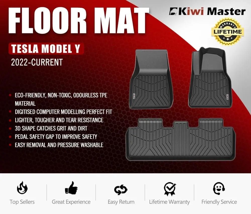 Kiwi Master 3D TPE Car Floor Mats Fit Tesla Model Y 2022-ON