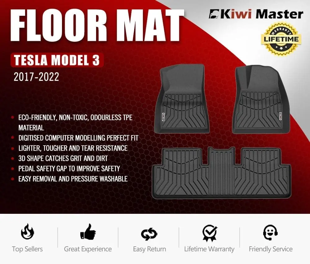 Kiwi Master 3D TPE Car Floor Mats Fit Tesla Model 3 2017-2022