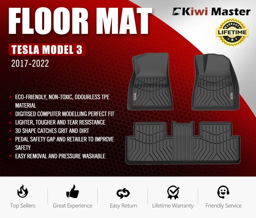 Kiwi Master 3D TPE Car Floor Mats Fit Tesla Model 3 2017-2022