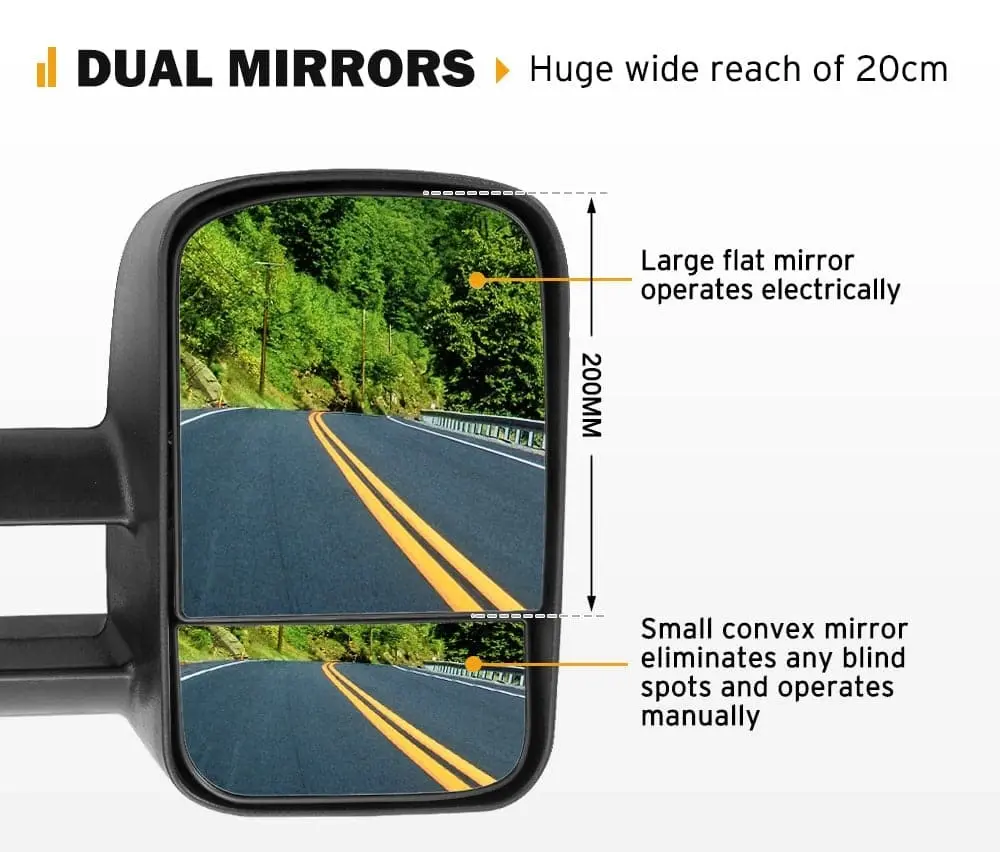 Pair Extendable Towing Mirrors for Mitsubishi Triton MQ/MR 2015 - ON Black