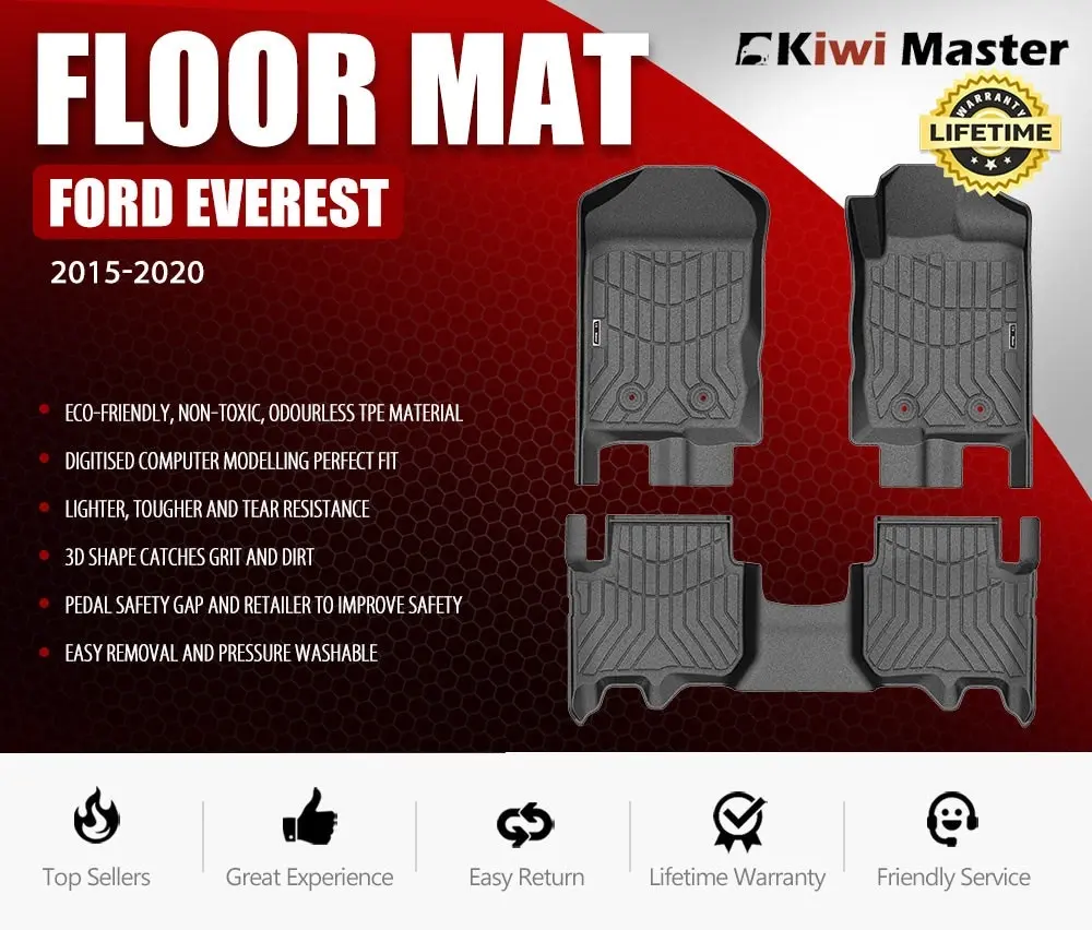 Kiwi Master 3D TPE Car Floor Mats Fit Ford Everest 2015-2022