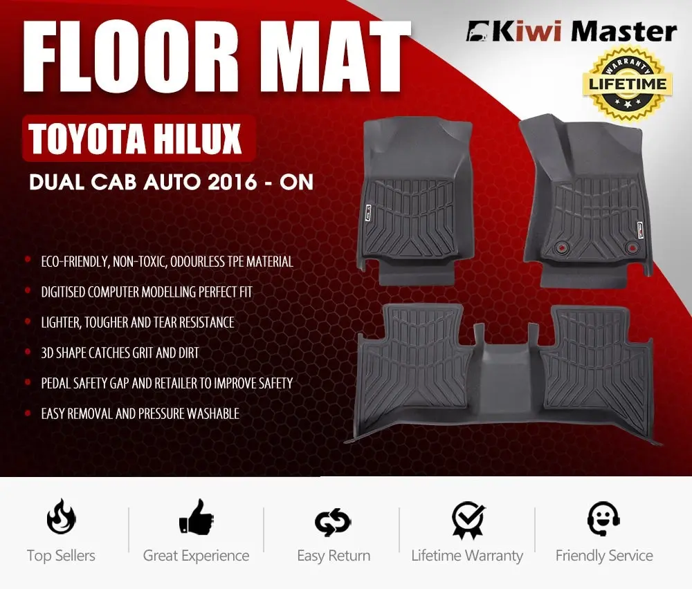 Kiwi Master 3D TPE Car Floor Mats Fit Toyota Hilux Dual Cab Auto MY 2016 - NEW