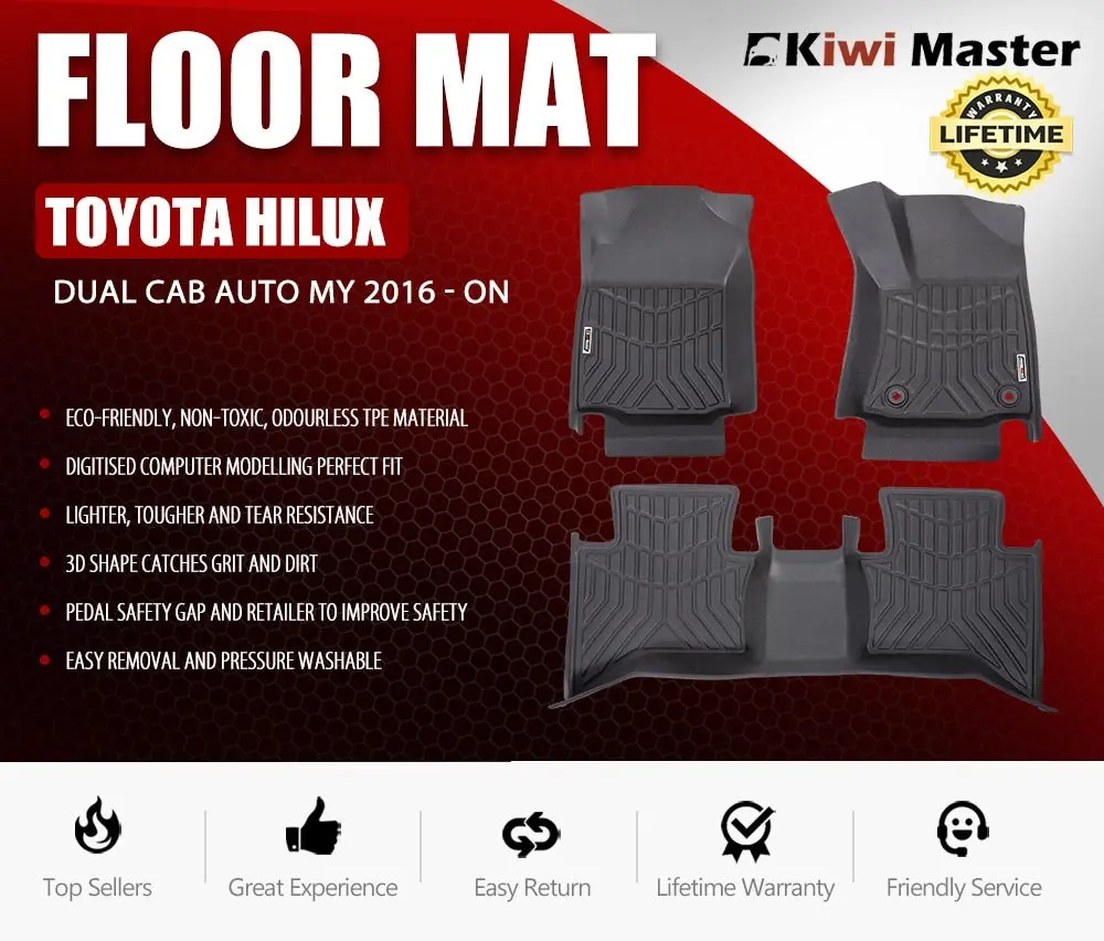 Kiwi Master 3D TPE Car Floor Mats Fit Toyota Hilux Dual Cab Auto MY 2016 - NEW