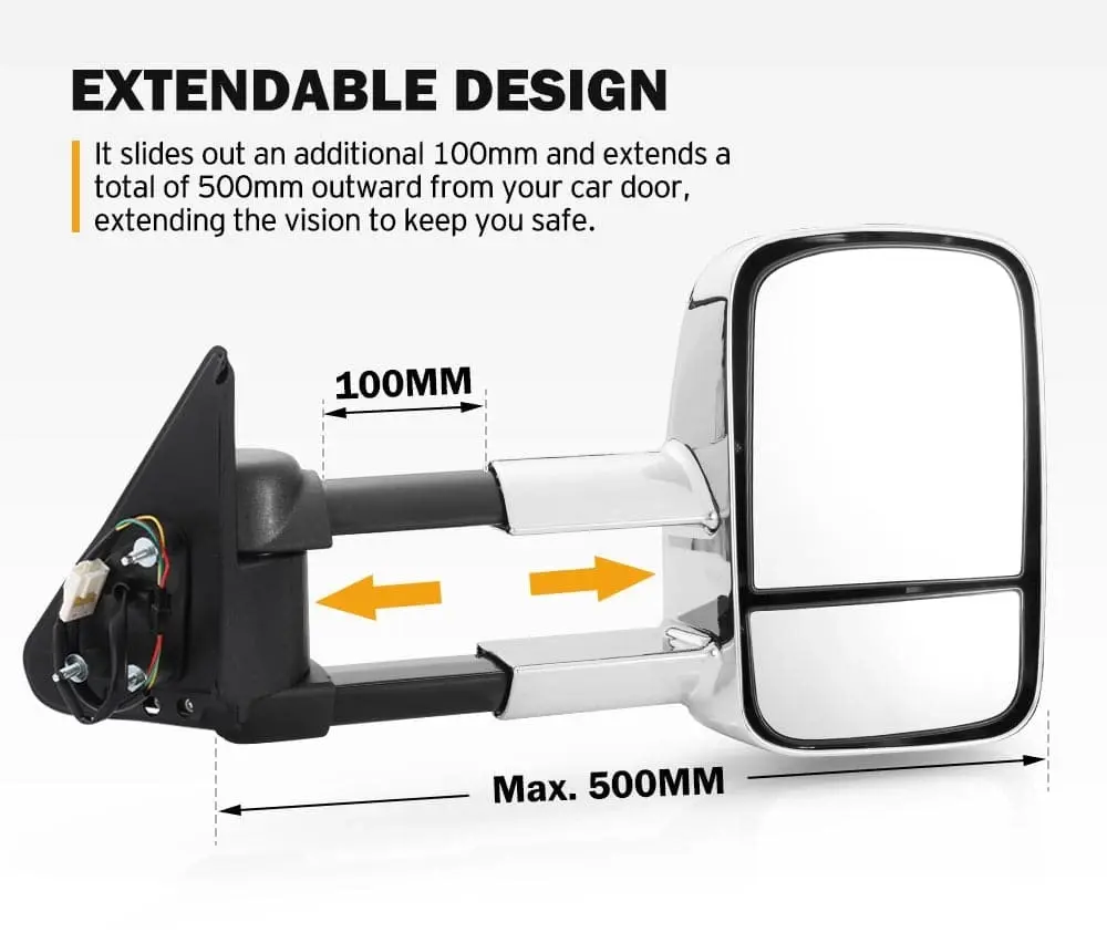 Pair Extendable Towing Mirrors for Nissan Patrol GU Y61 1997- 2016