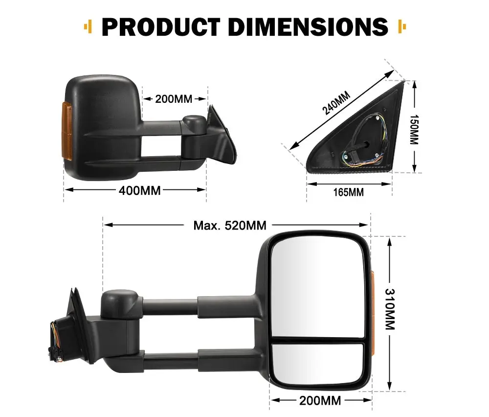 San Hima Extendable Towing Mirrors Gen1 For Jeep Grand Cherokee 2010-ON