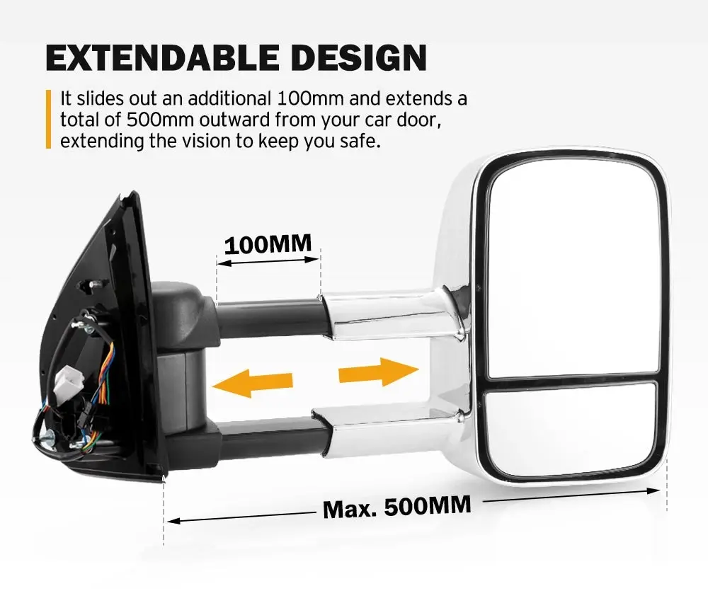 Pair Chrome Extendable Towing Mirrors for Isuzu D-MAX MY2012-MY2019