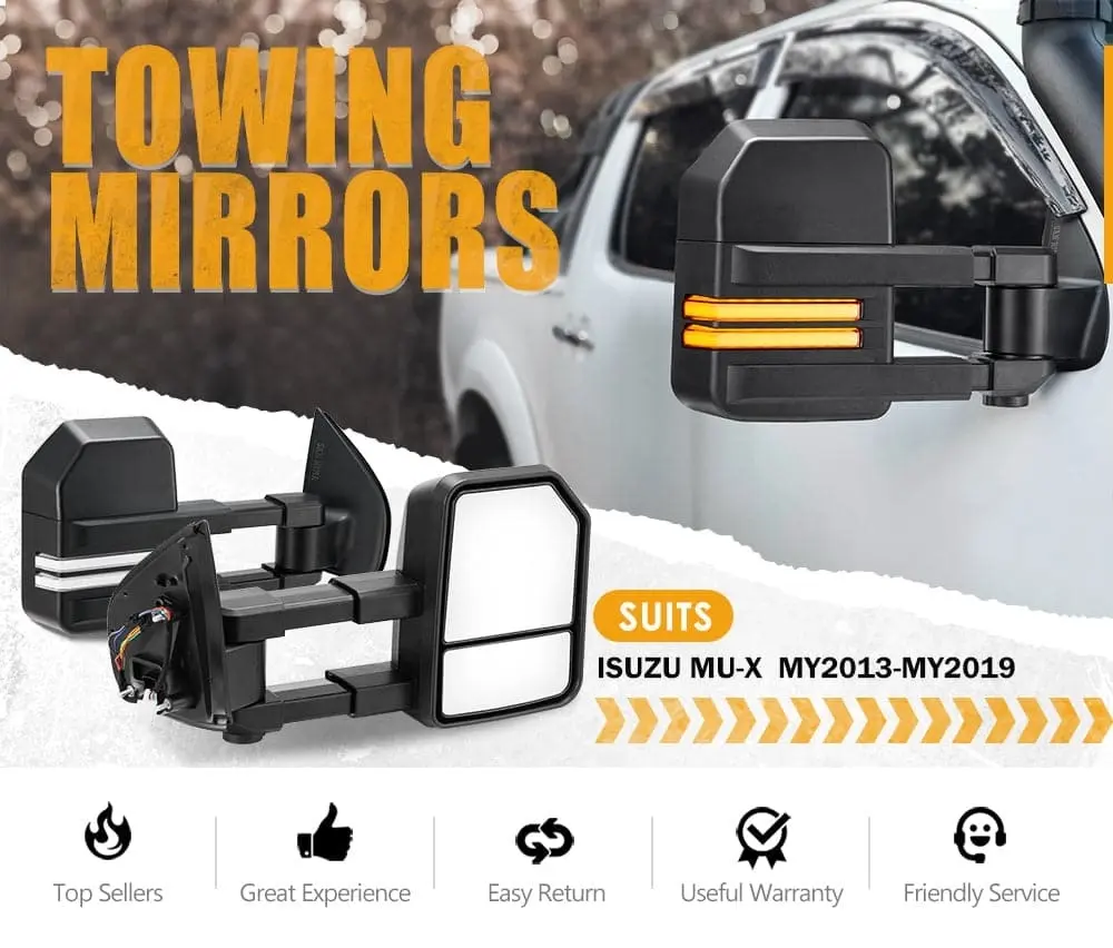 San Hima Pair Extendable Towing Mirrors for Isuzu MU-X MY2013-MY2019 with Indicator