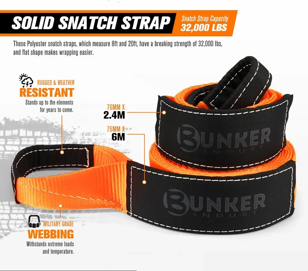 Bunker Indust 4WD Complete Recovery Kit Off Road Snatch Strap Dampener 9PCS 4x4