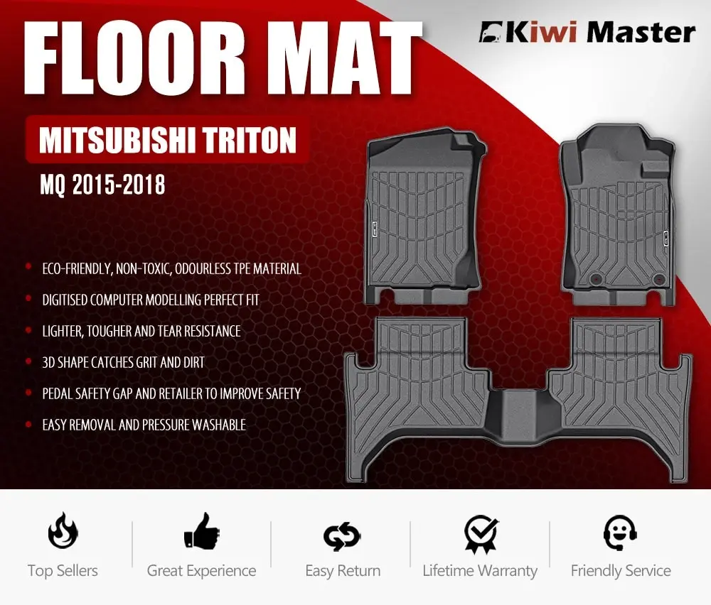 Kiwi Master 3D TPE Car Floor Mats Fit Mitsubishi Triton MQ 2015-2018