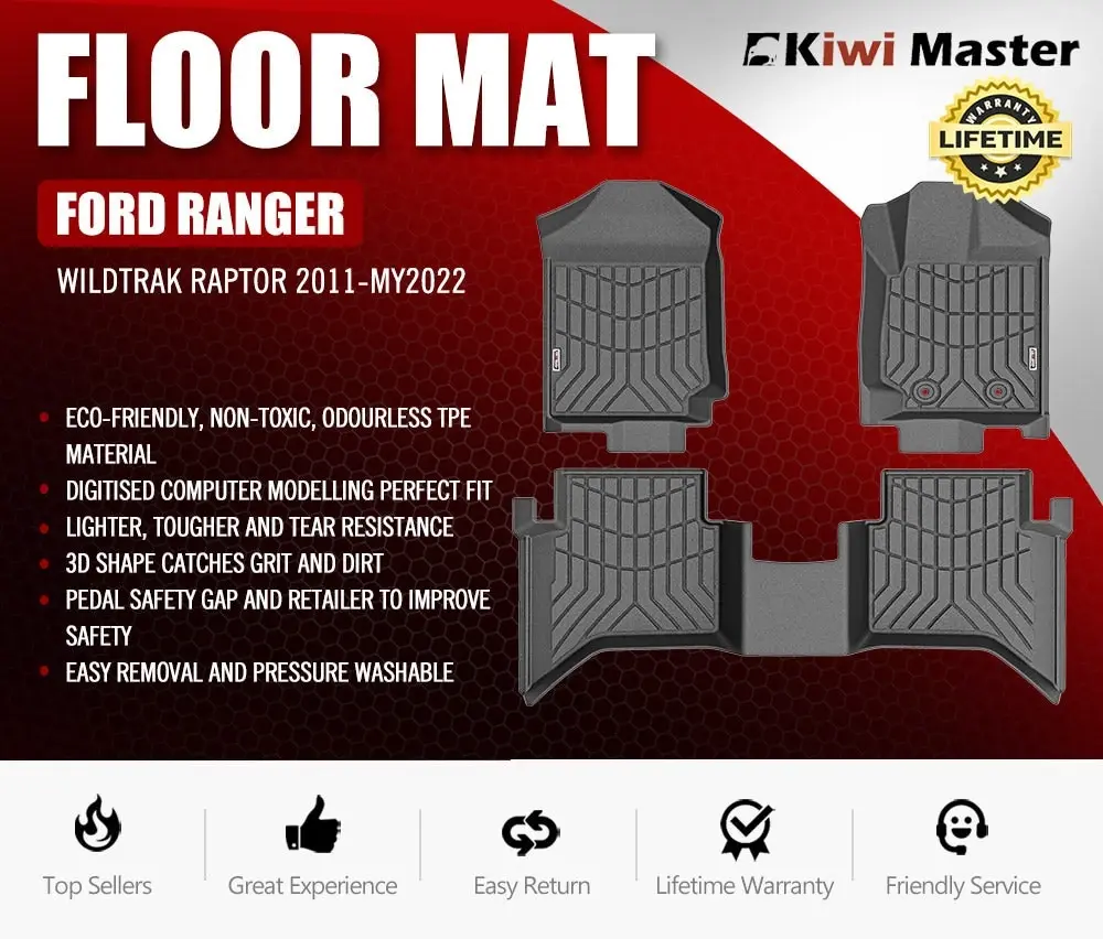 Kiwi Master 3D TPE Car Floor Mat for Ford Ranger Wildtrak Raptor 2011-MY2022 PX PX2