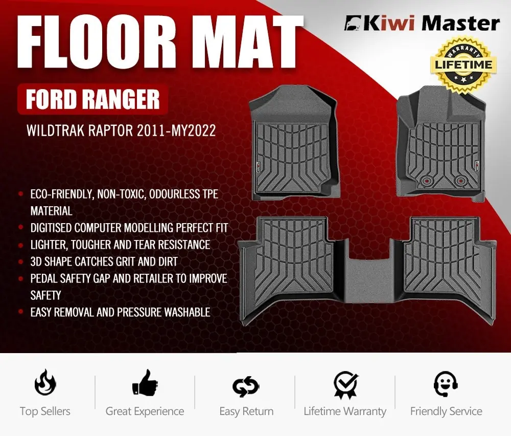 Kiwi Master 3D TPE Car Floor Mat for Ford Ranger Wildtrak Raptor 2011-MY2022 PX PX2