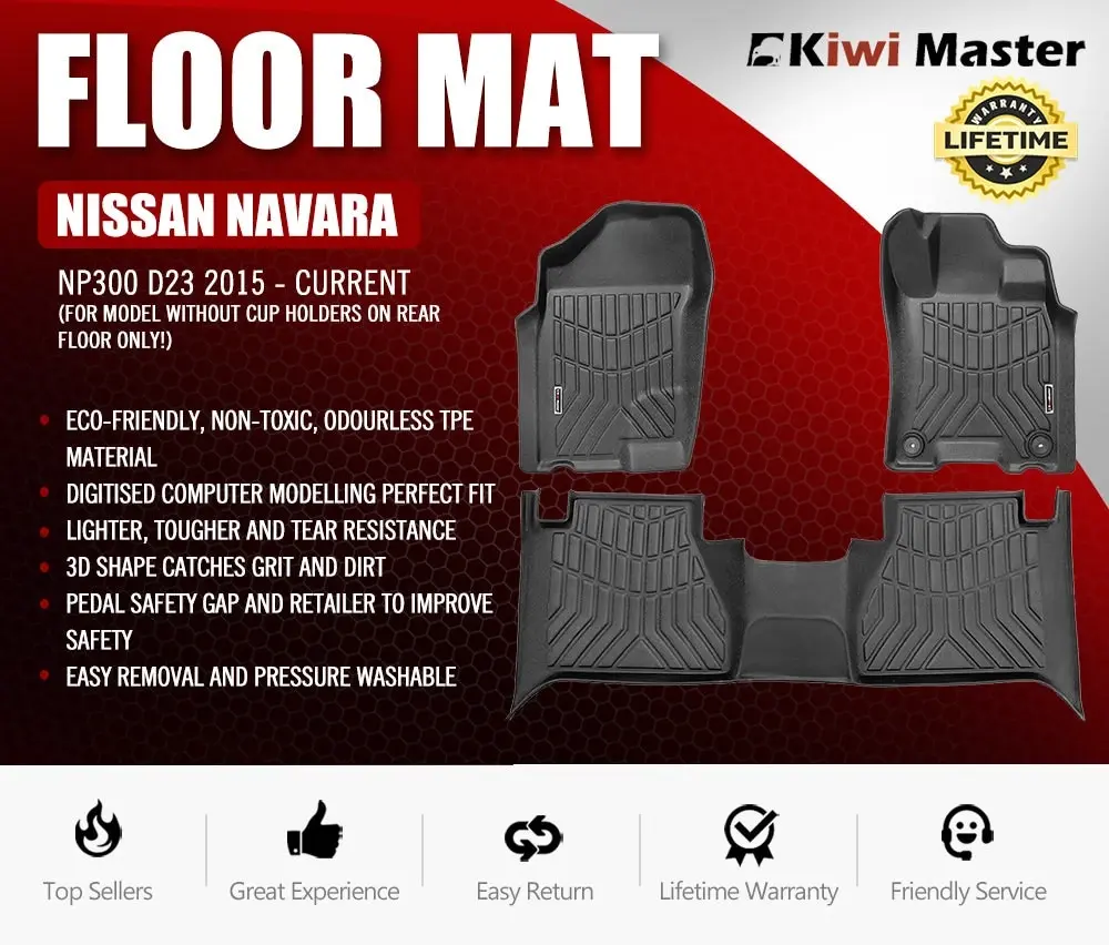 Kiwi Master 3D TPE Car Floor Mats Liner fit for Nissan Navara 2015~ON NP300 D23