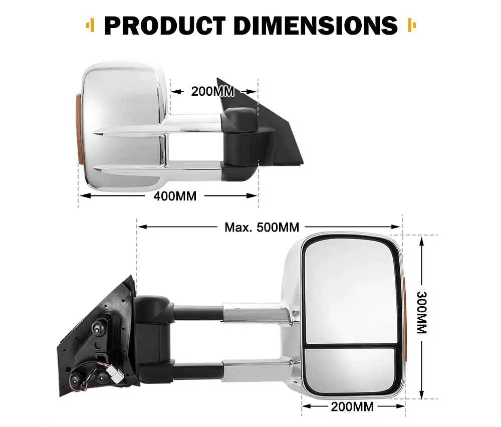 Pair Extendable Towing Mirror for Mazda BT-50 2012 to Mid-Year 2020 W/ Indicators