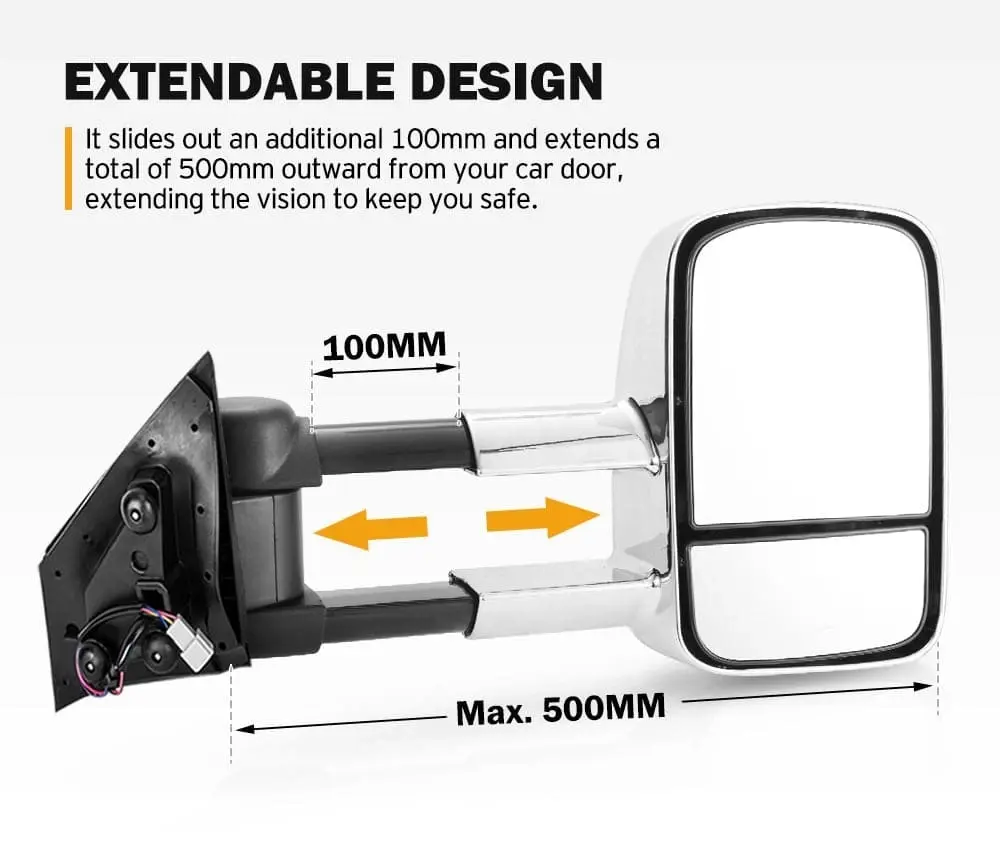 Pair Extendable Towing Mirror for Mazda BT-50 2012 to Mid-Year 2020 W/ Indicators