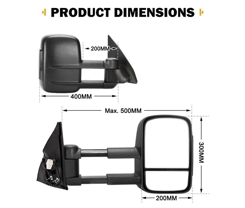 Pair Extendable Towing Mirrors for Toyota Prado 150 Series 2009 - 2019